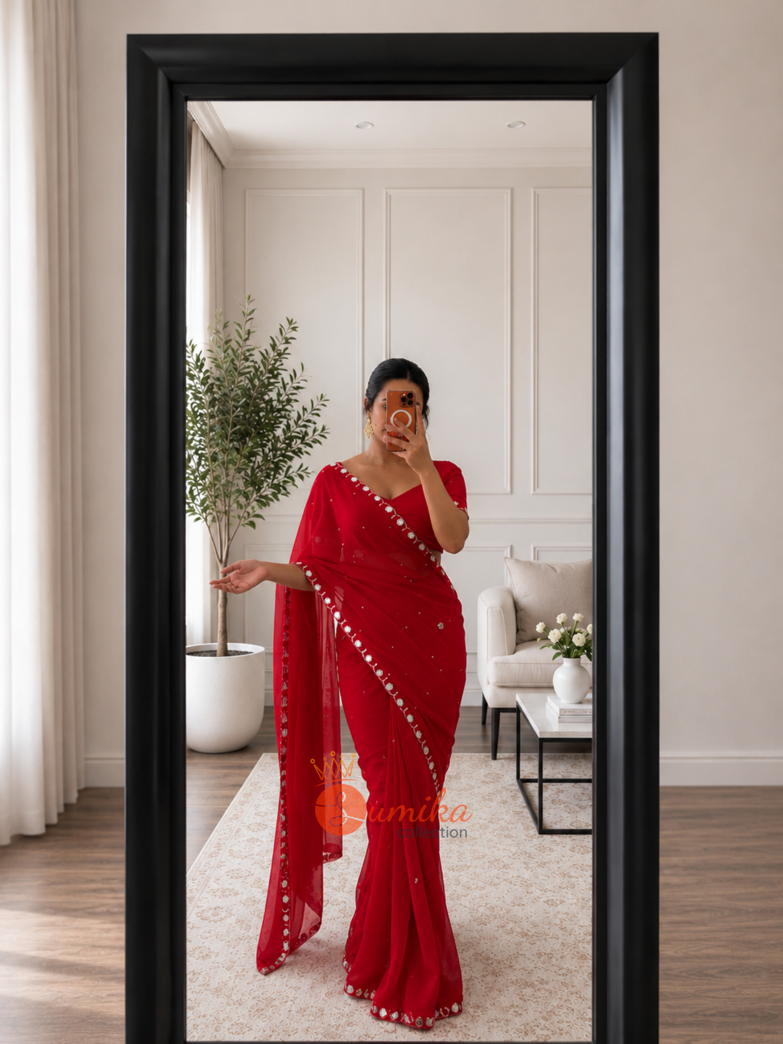 indian dress store near me Boutique Red Ready to wear Saree set Red / 40 Wedding Dress Short, Rehearsal Turn heads in this Size (dress):3XL Whimsical Dress