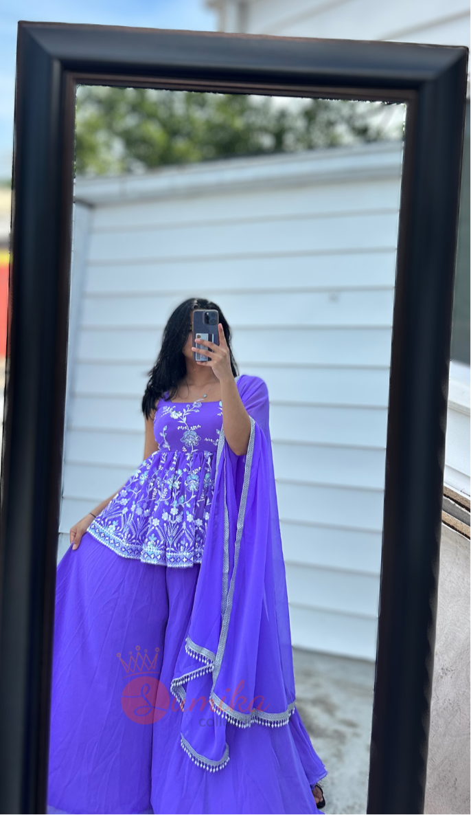 PURPLE THREE PIECE SHARARA KURTHI