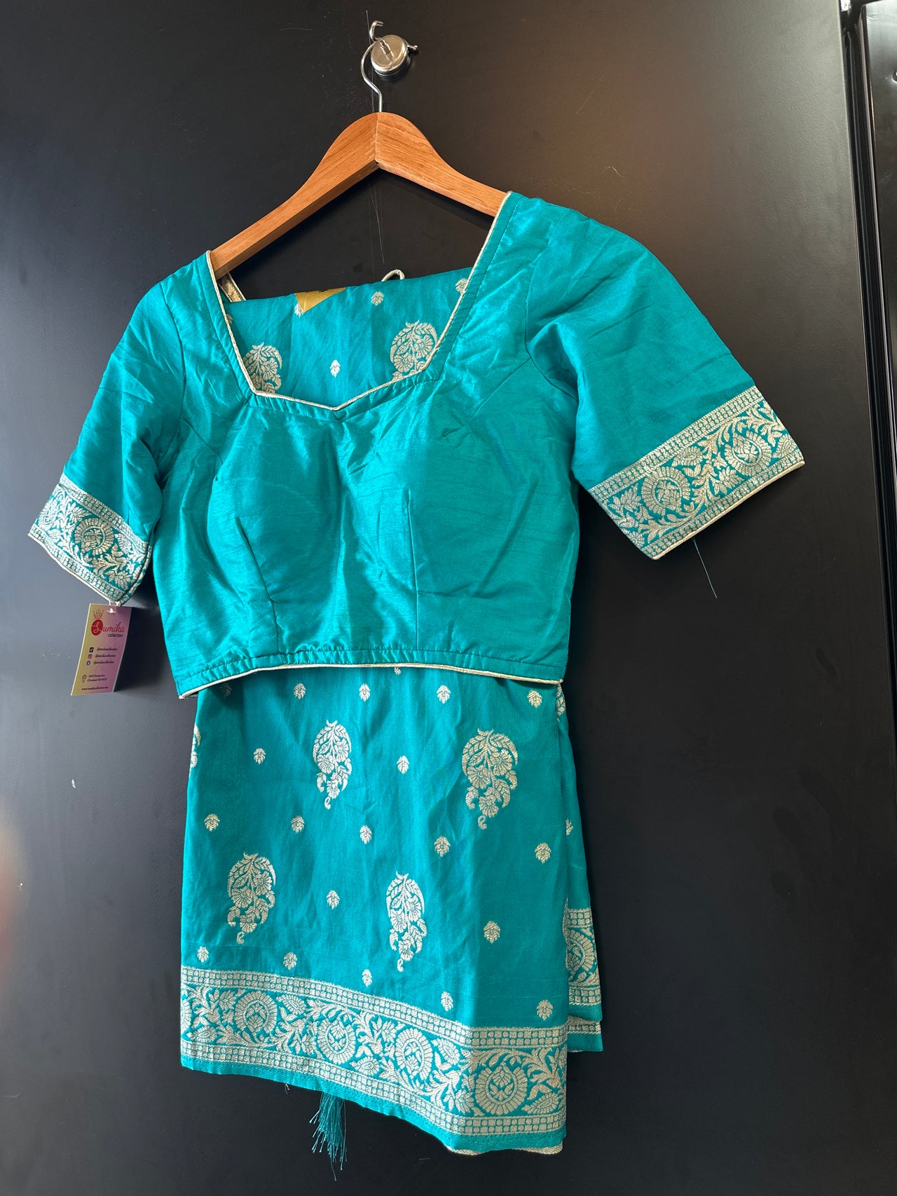 Teal Blue Fancy Dola Silk Saree - Ready to Wear Saree set
