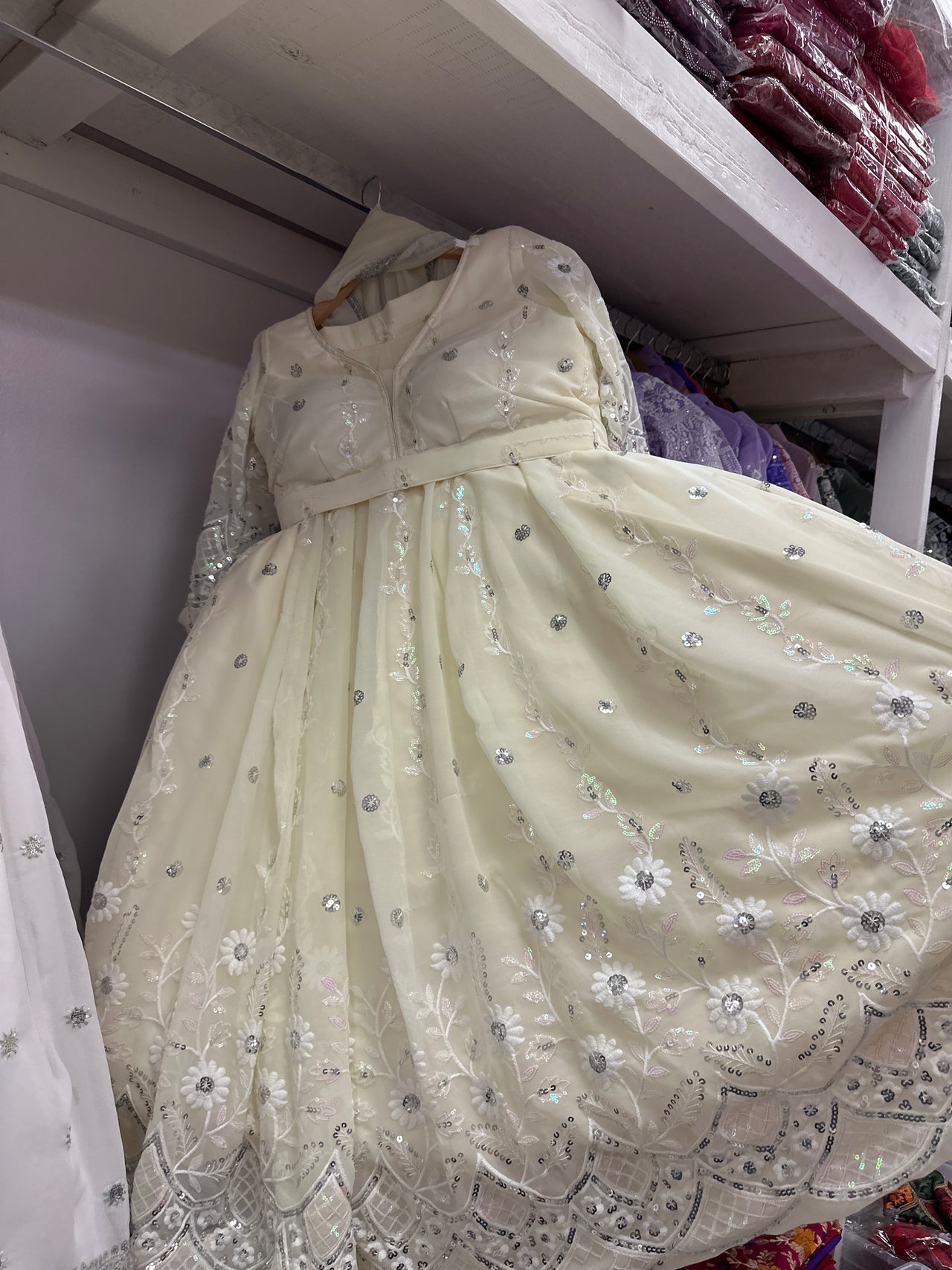 Beige White Lehanga Set