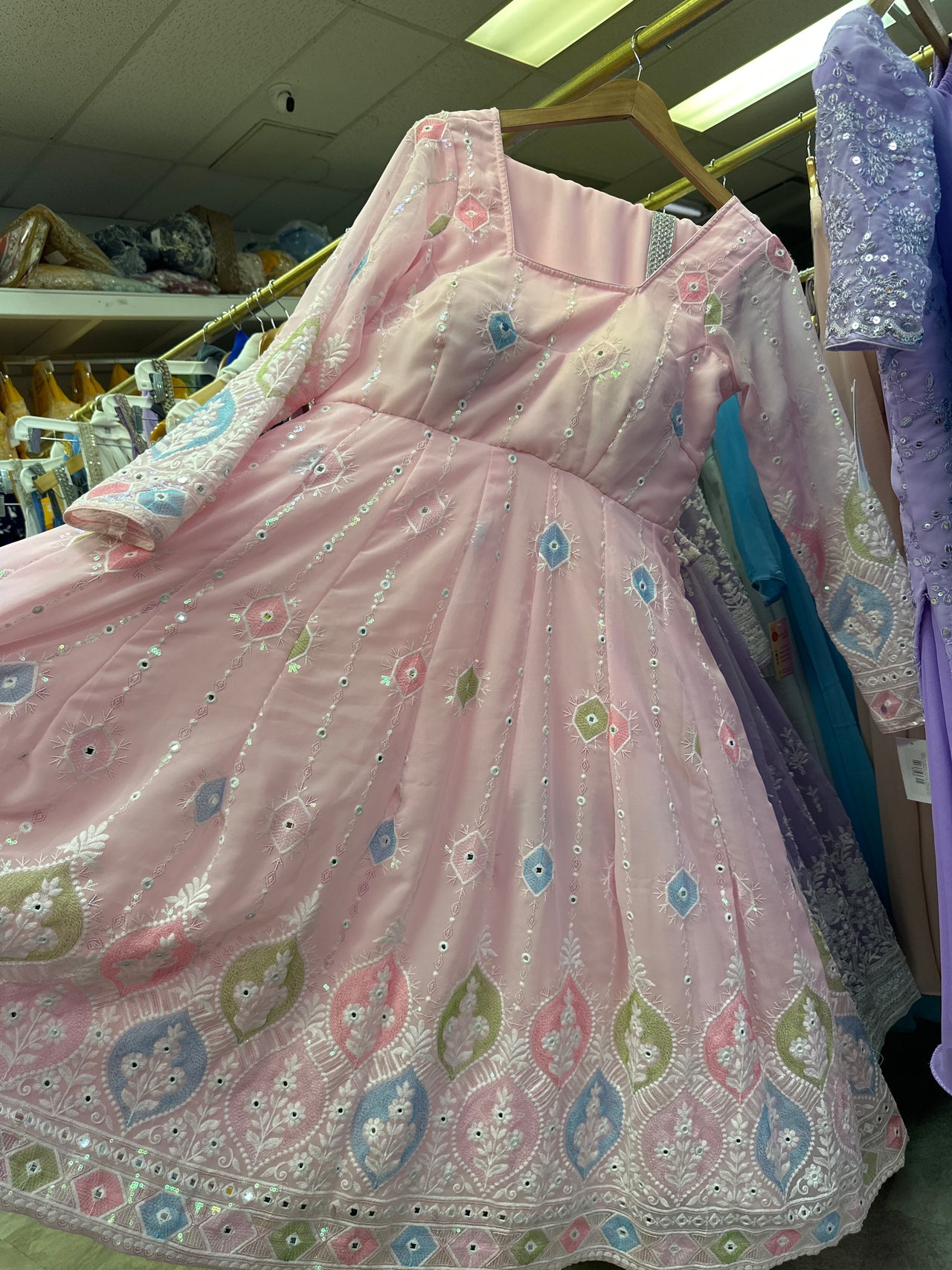 LIGHT PINK ANARKALI KURTA SET (MULTI COLOR)