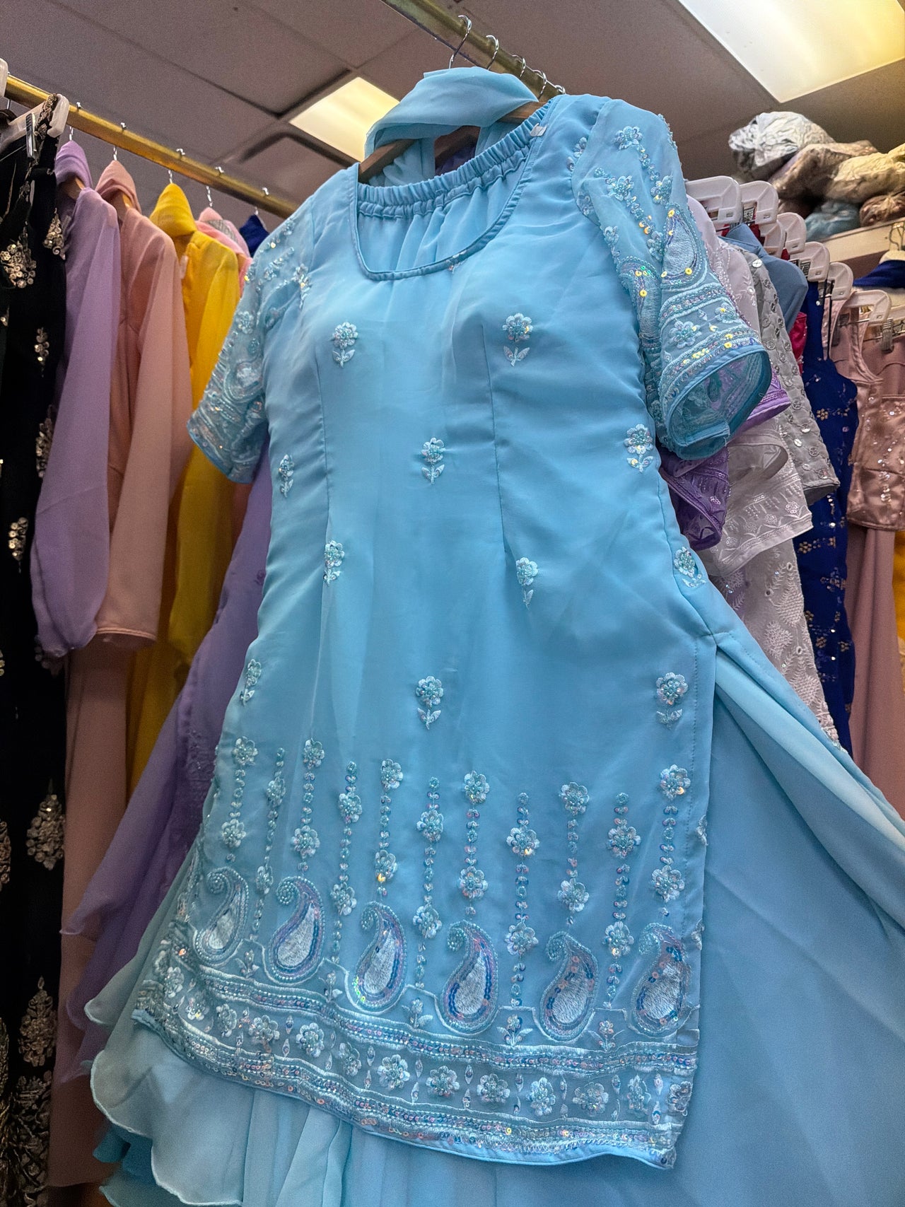 Sky Blue Embroidered Sharara Set