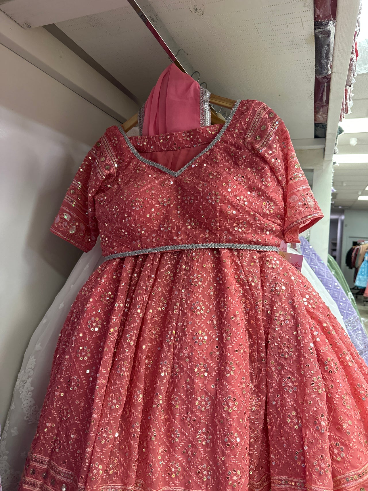 WATERMELON PINK GEORGETTE LEHENGA CHOLI SET
