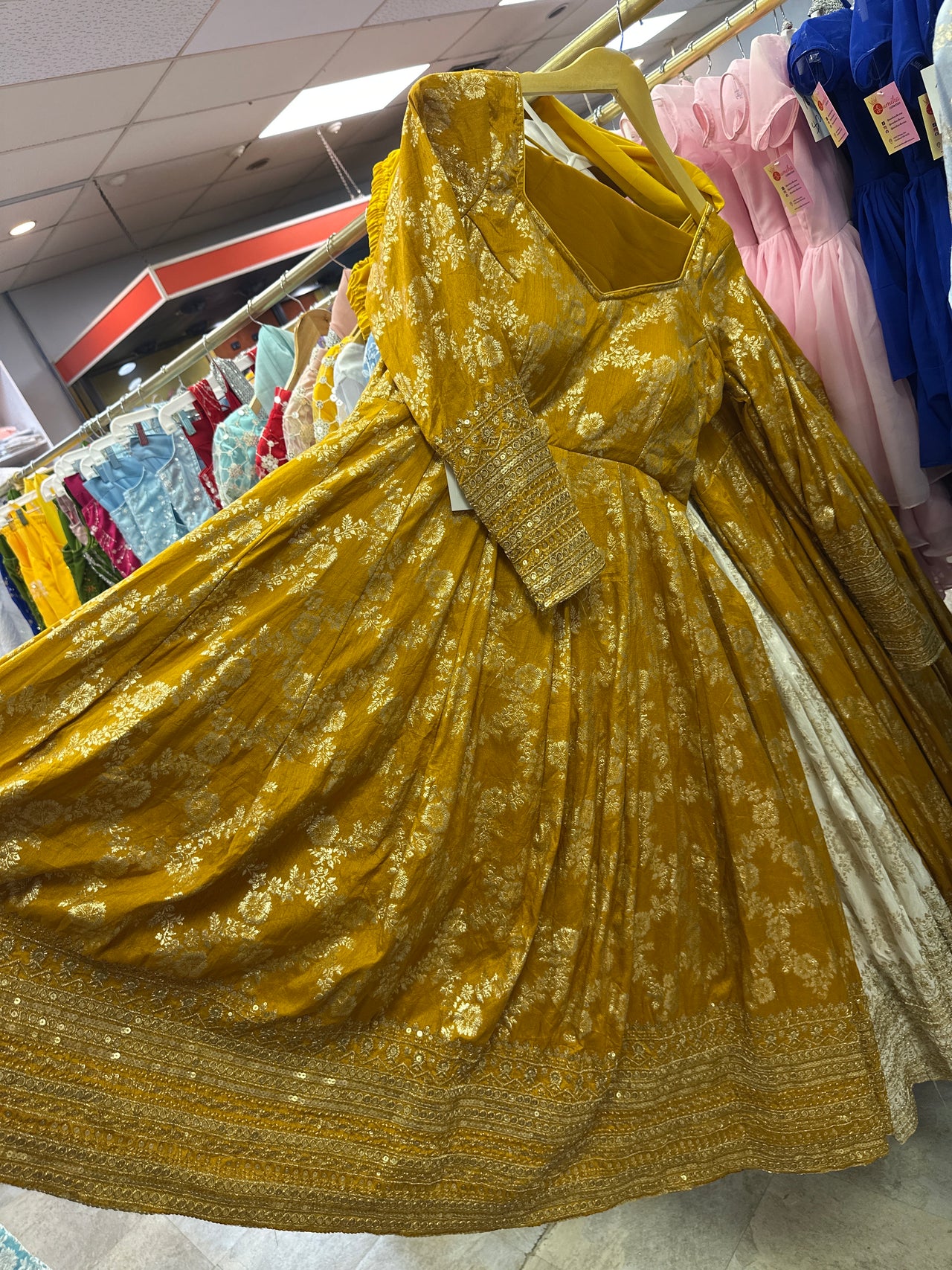 Mustard Yellow Dola Slik High Quality Anarkali Set