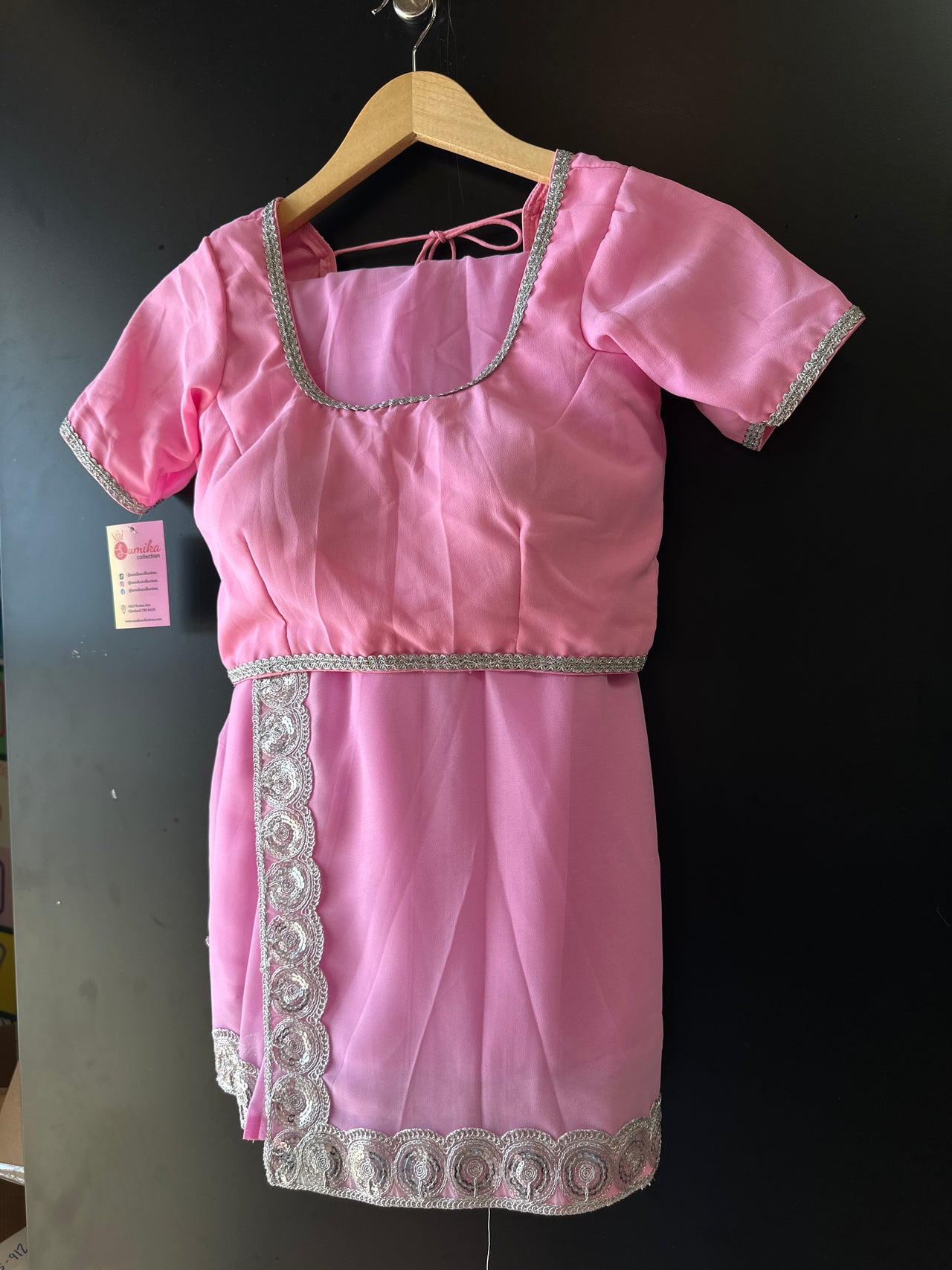 Light Pink Georgette Saree Set - Ready to Wear