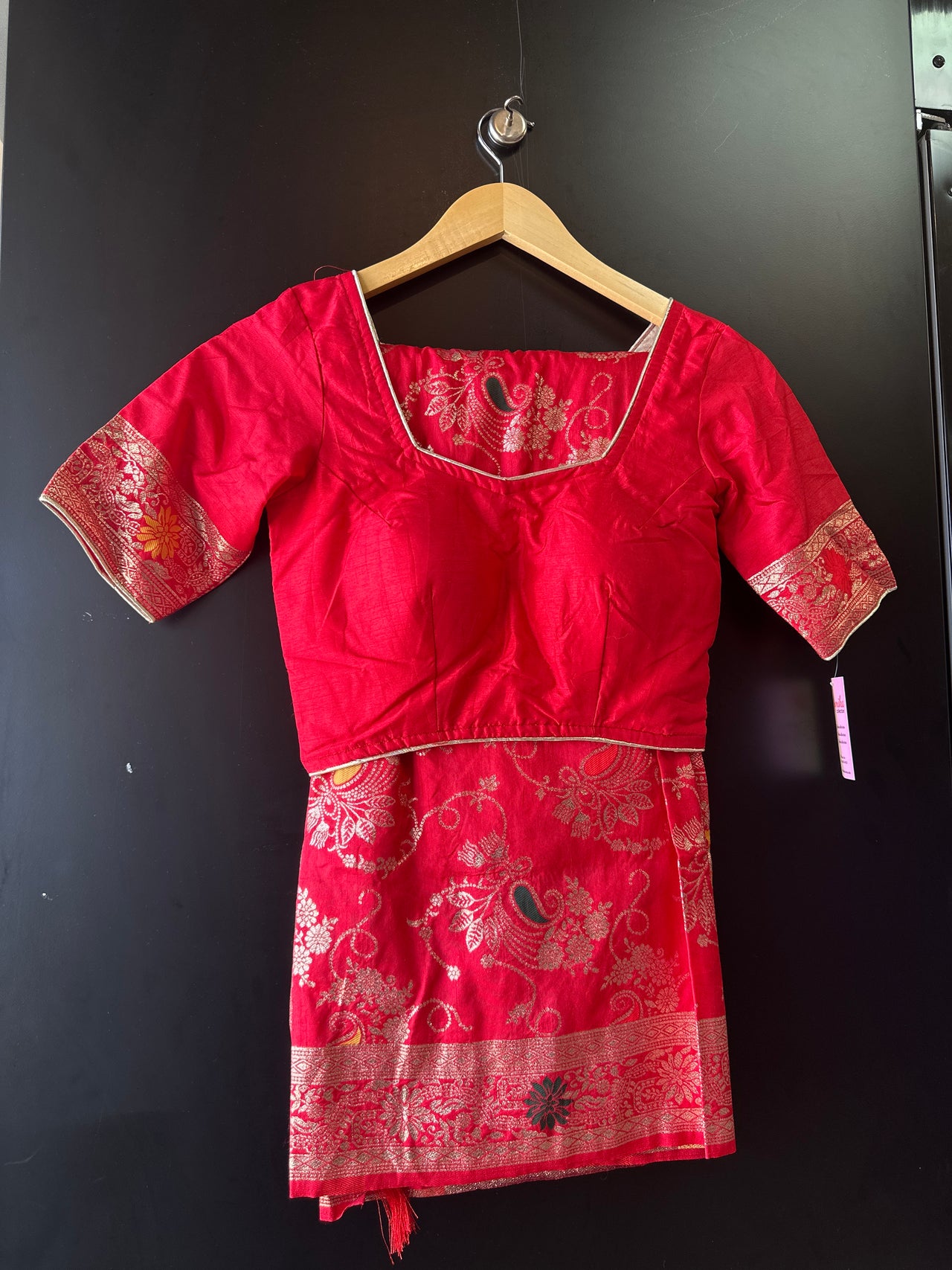 Red Fancy Dola Silk Saree - Ready to Wear Saree set