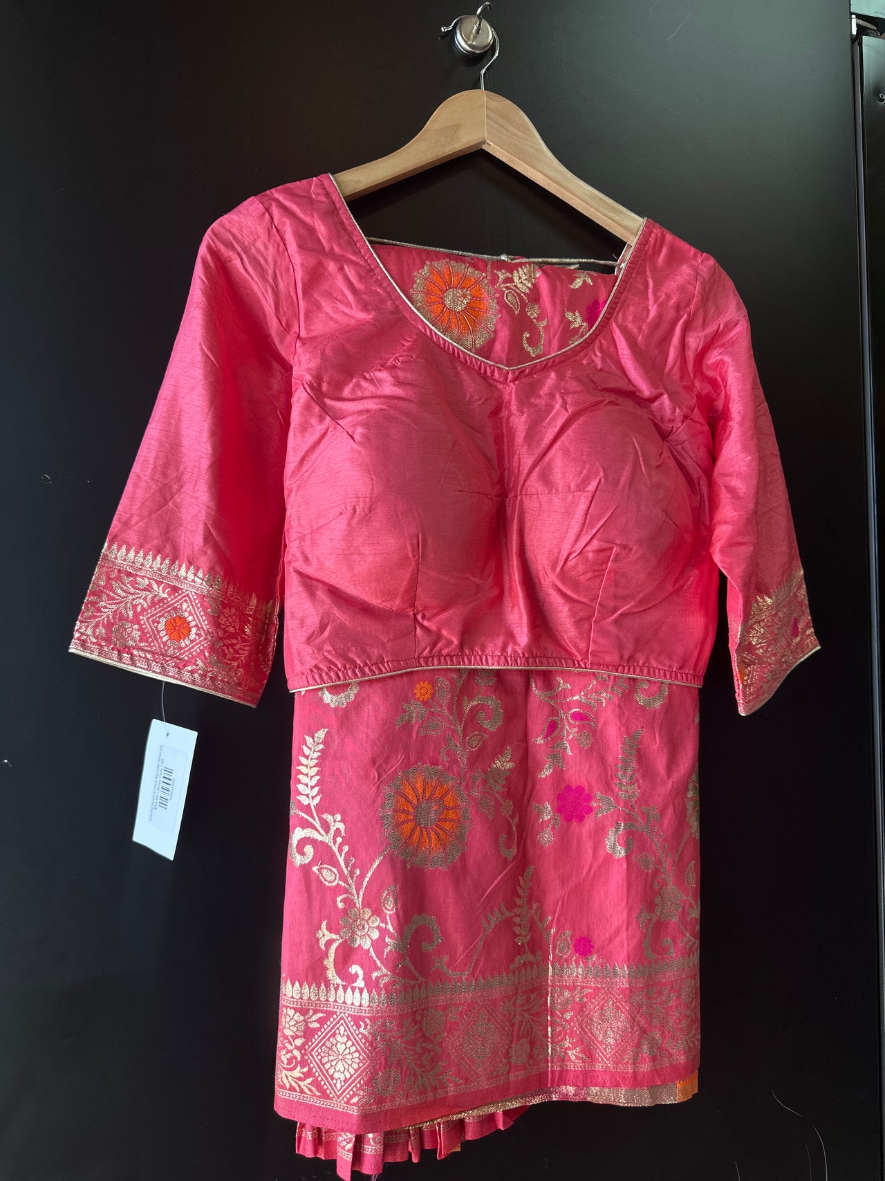 Rose Pink Fancy Dola Silk Saree - Ready to Wear Saree set