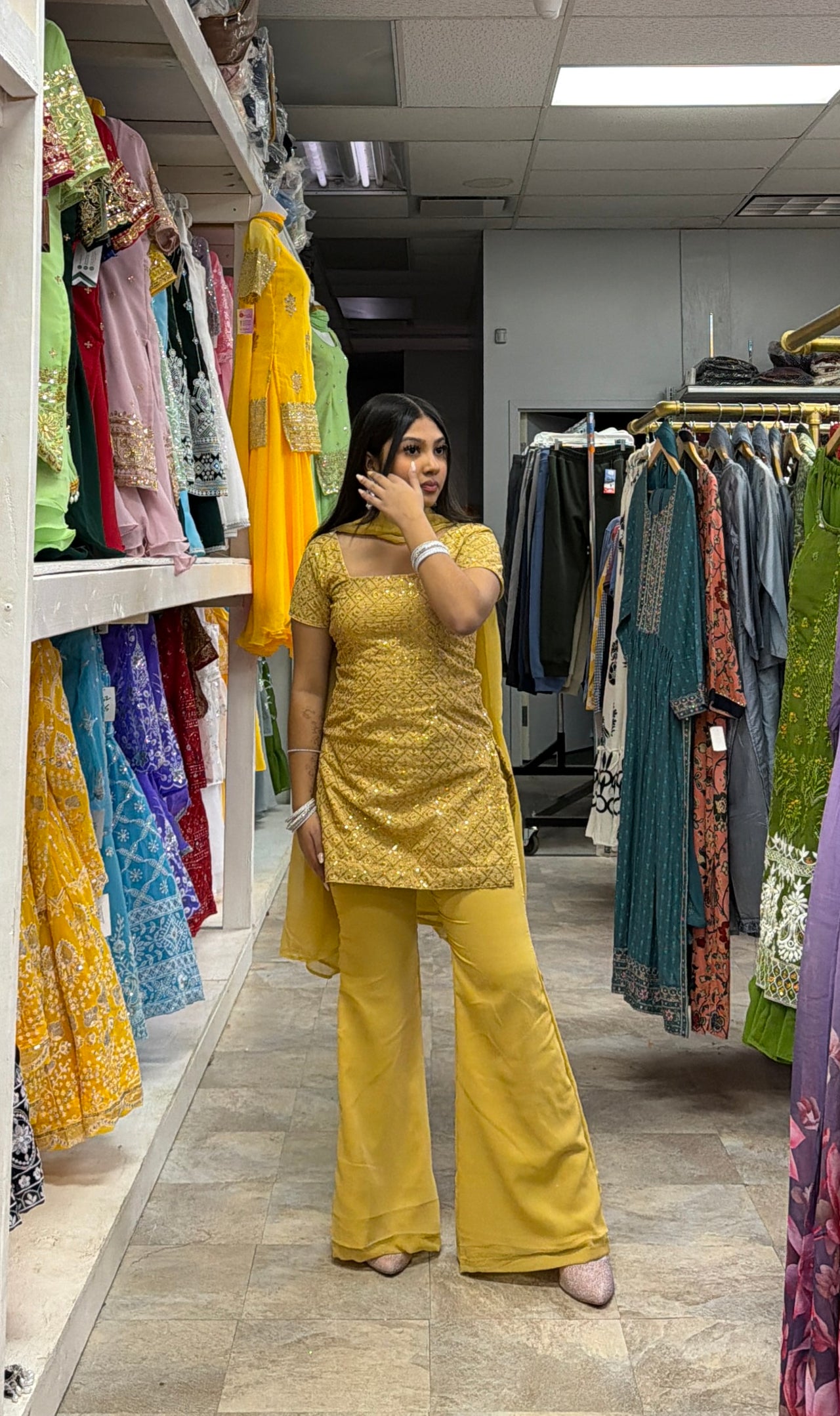 Golden 90’s Inspired Embroidered Kurta Set