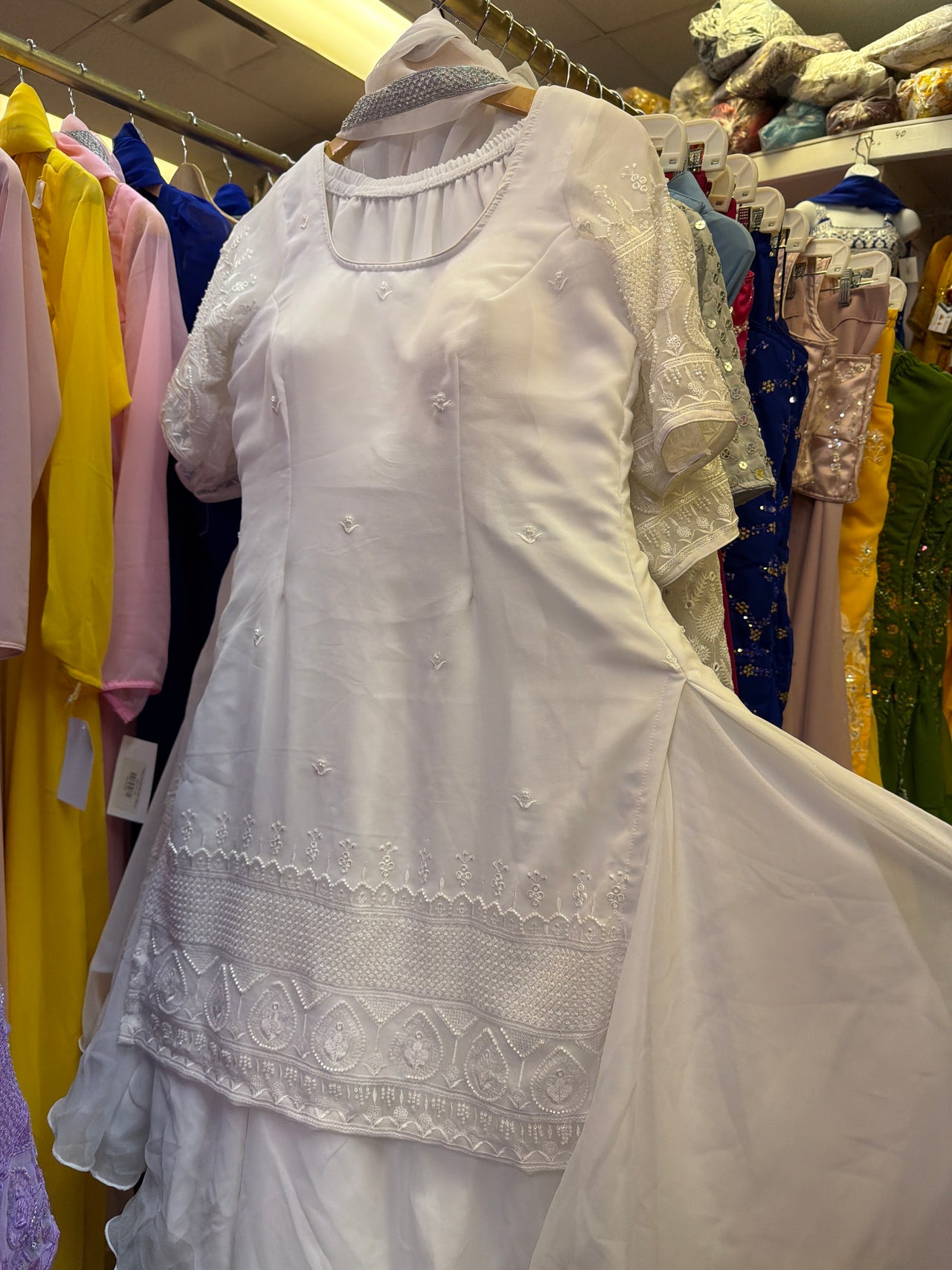 White Embroidered Sharara Set