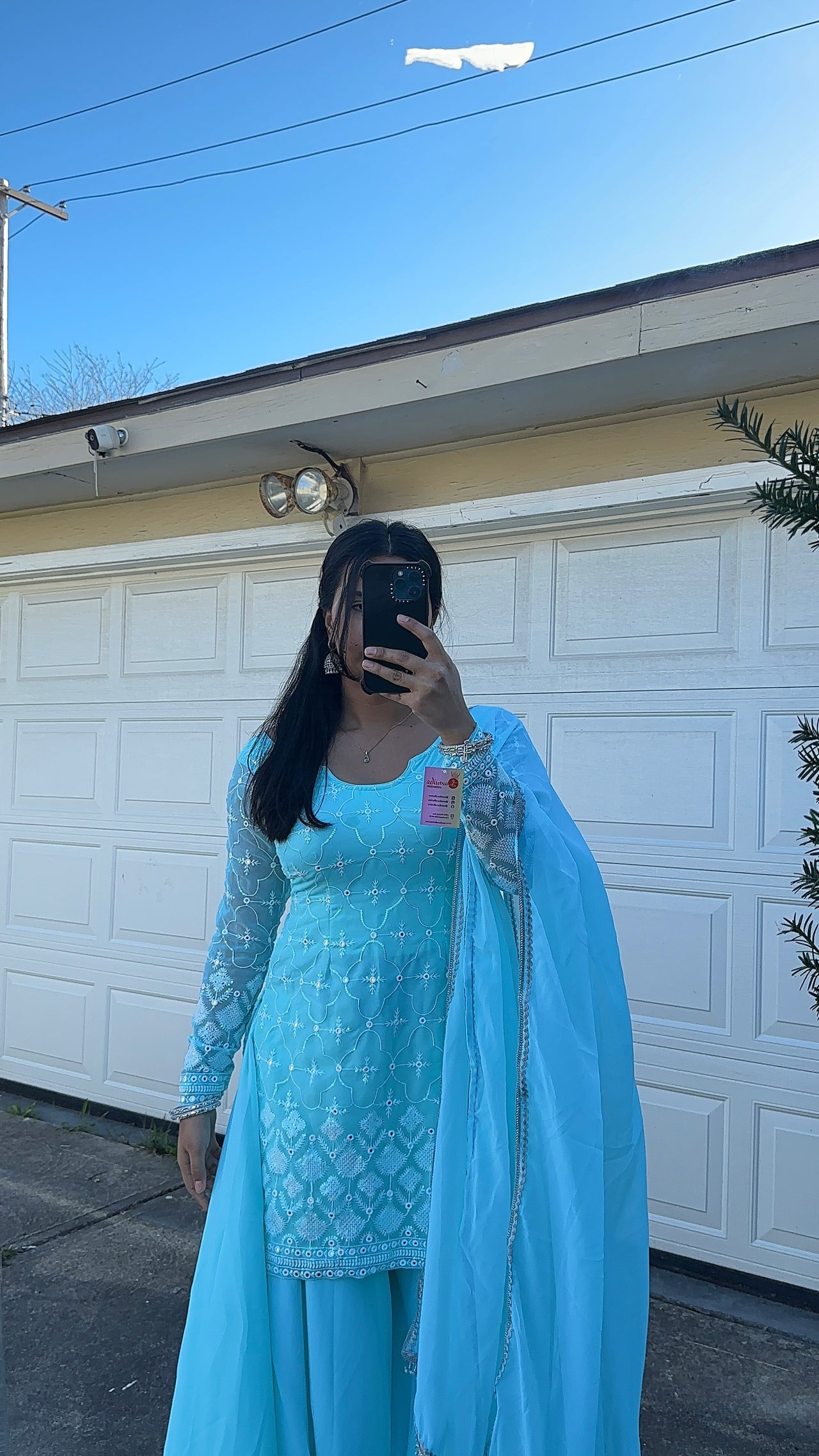 FULL SLEEVE BLUE THREE PIECE SHARARA KURTHI SET