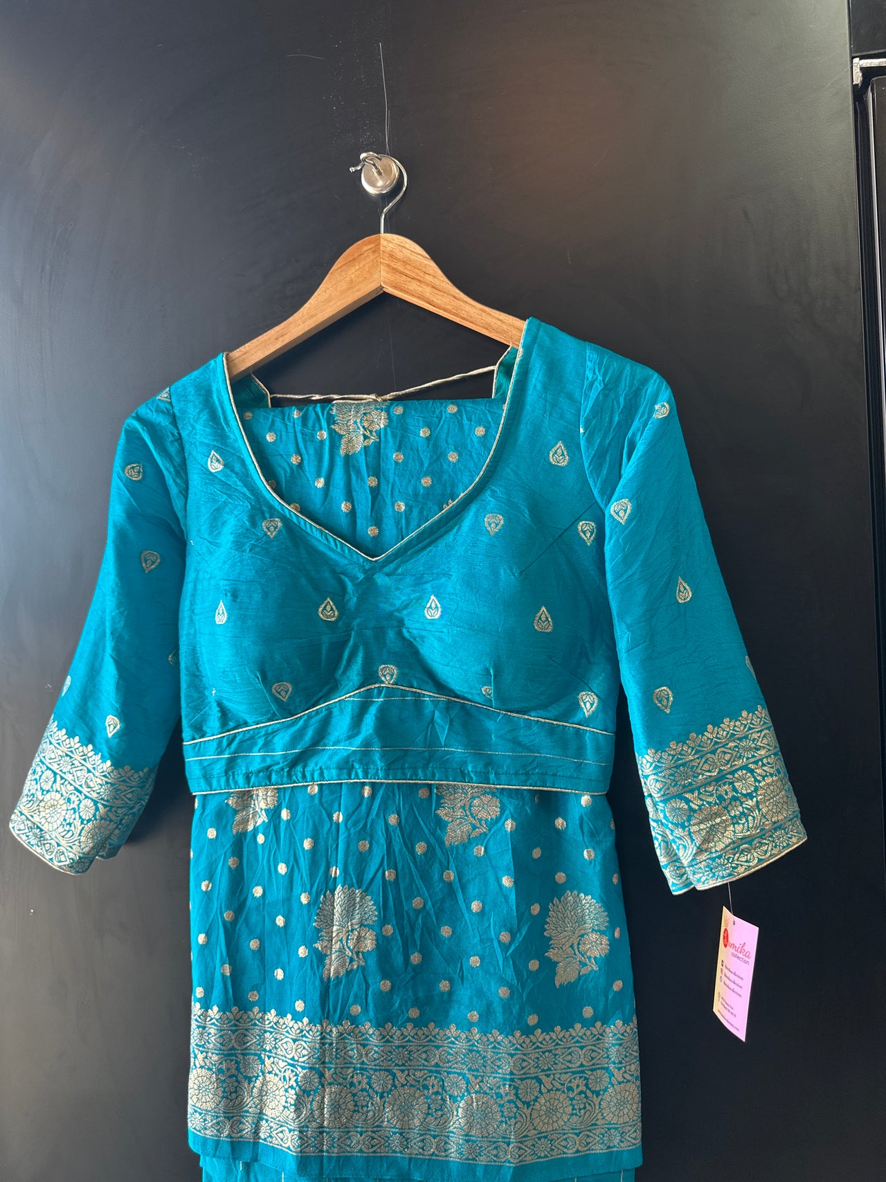 Dola Silk Saree - Teal Blue Ready to Wear Saree Set