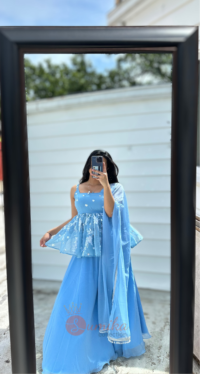 SKY BLUE THREE PIECE SHARARA KURTHI