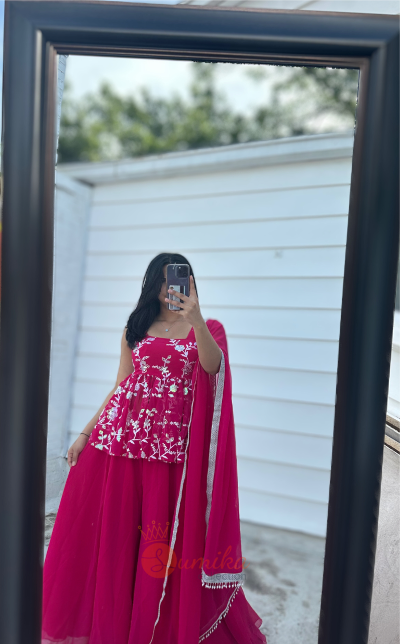 HOT PINK THREE PIECE SHARARA KURTHI SET
