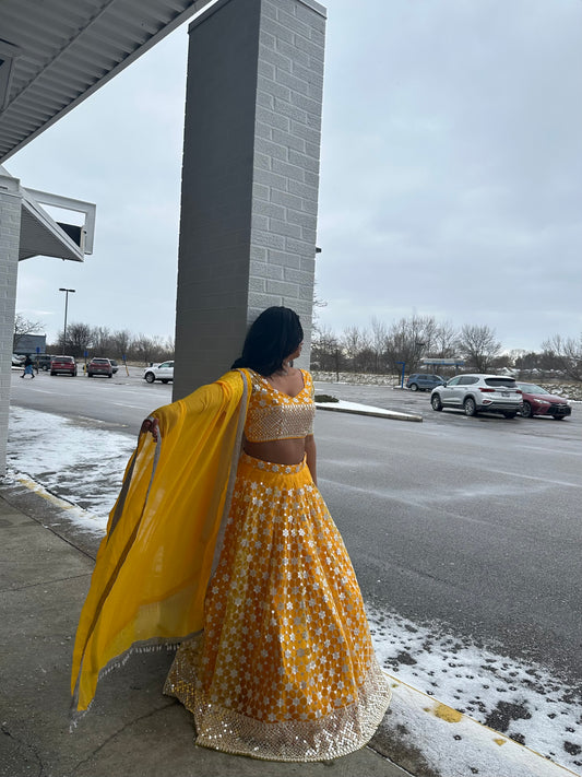 YELLOW SEQUENCE WORK LEHENGA CHOLI SET