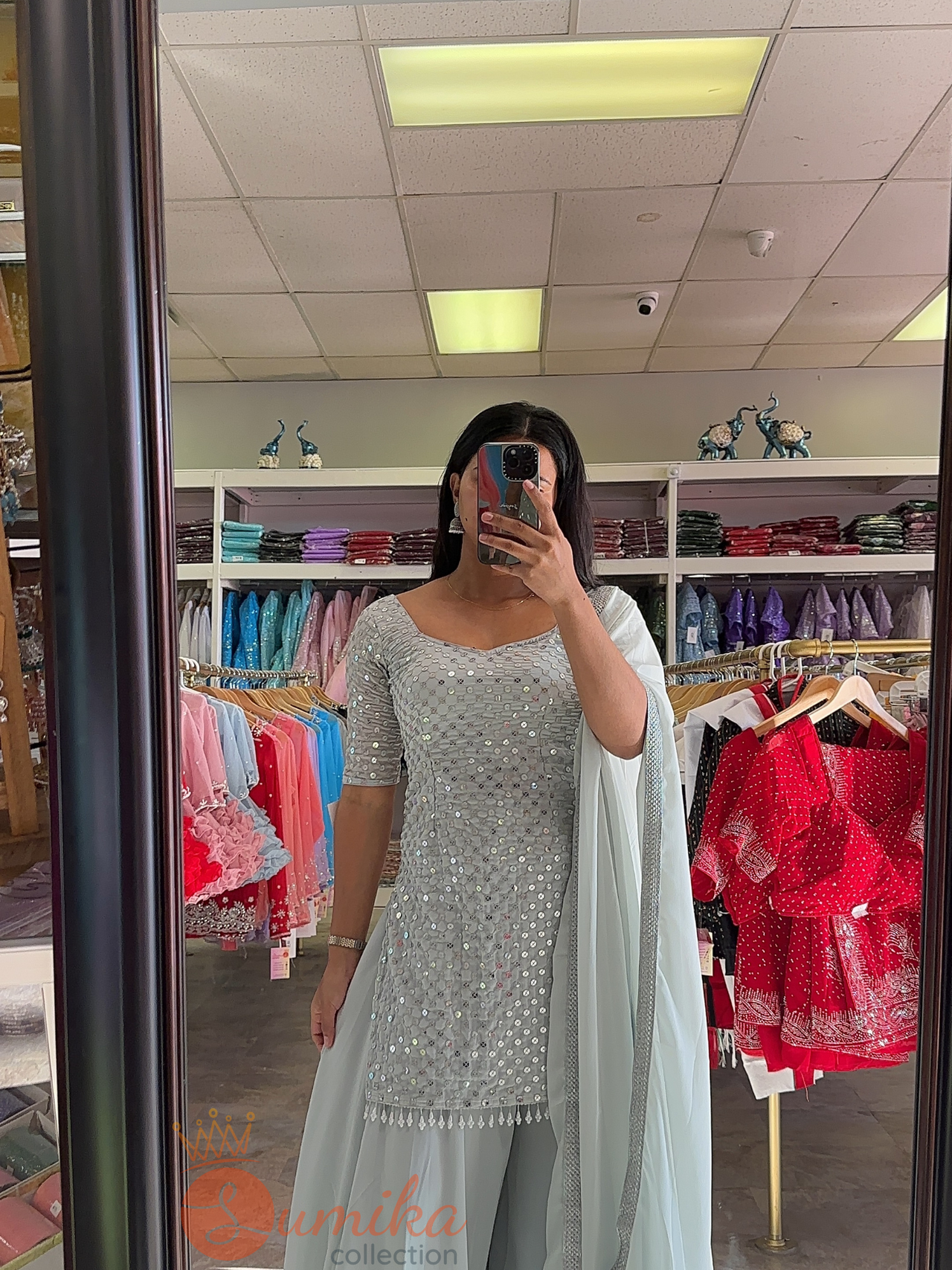 LIGHT GRAY THREE PIECE SHARARA KURTHI