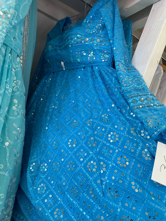 TEAL BLUE GEORGETTE LEHENGA CHOLI SET