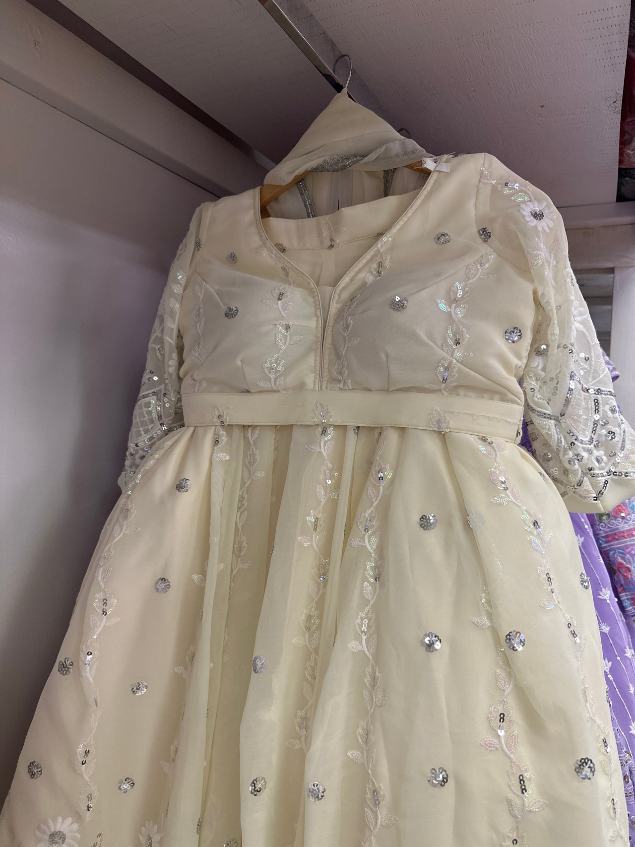 Beige White Lehanga Set