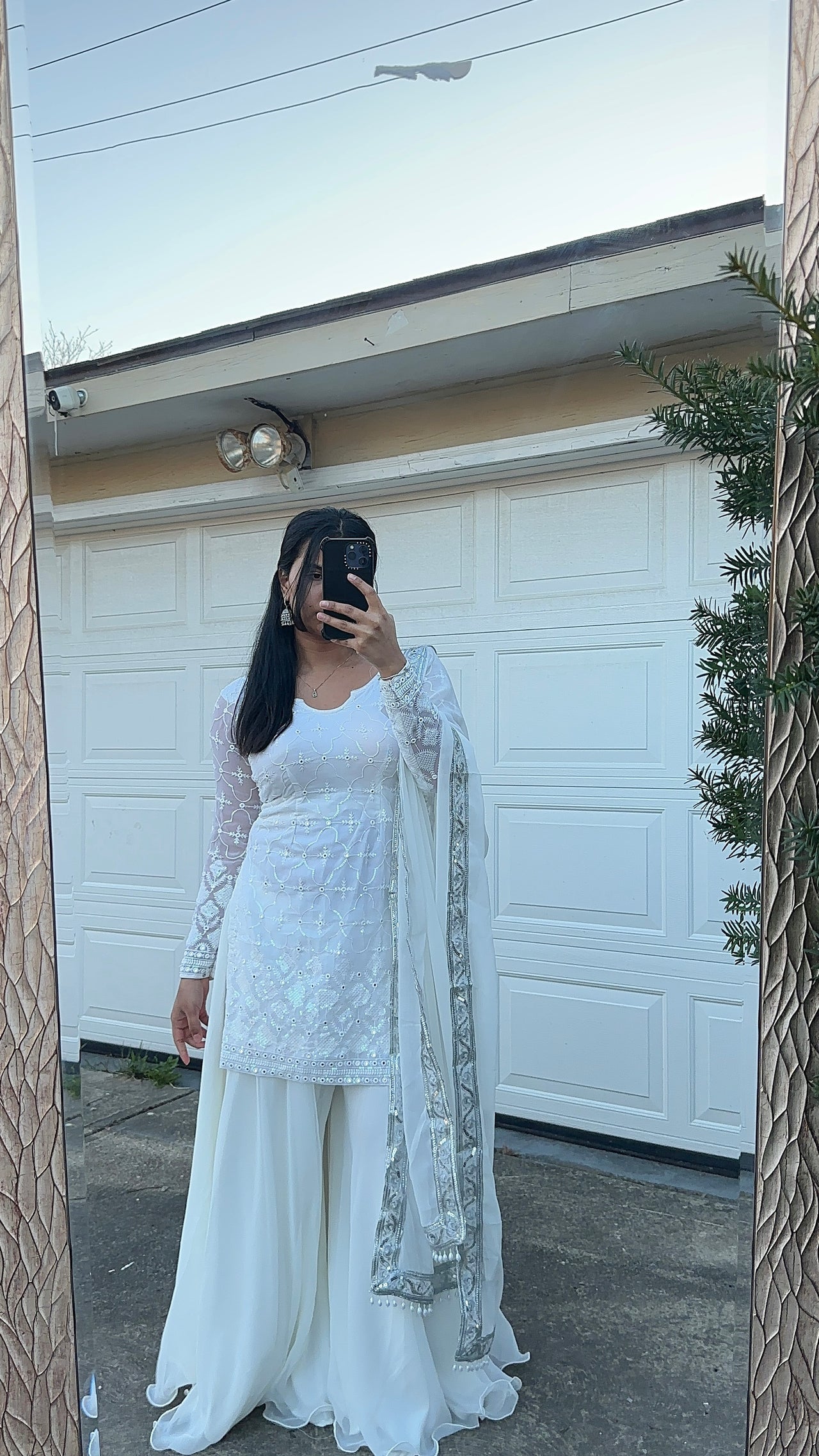 FULL SLEEVE CREAM THREE PIECE SHARARA KURTHI SET