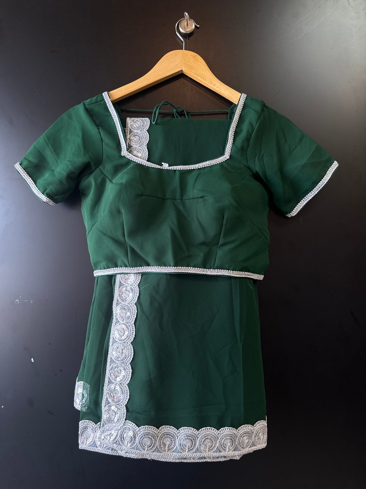 Dark Green Georgette Saree Set - Ready to Wear