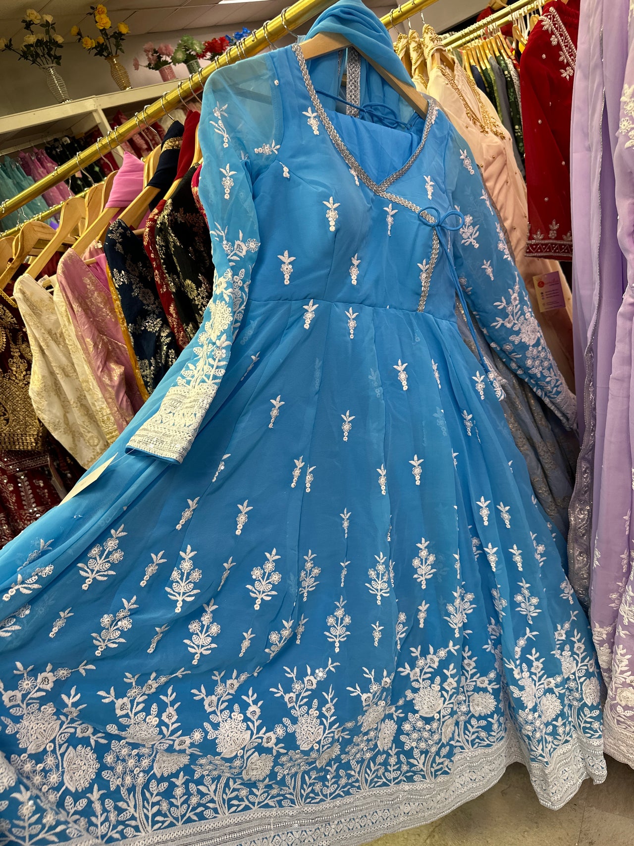 Blue Chaubandi Style High Quality Anarkali set
