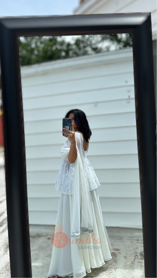 WHITE TYPE 2 THREE PIECE SHARARA KURTHI