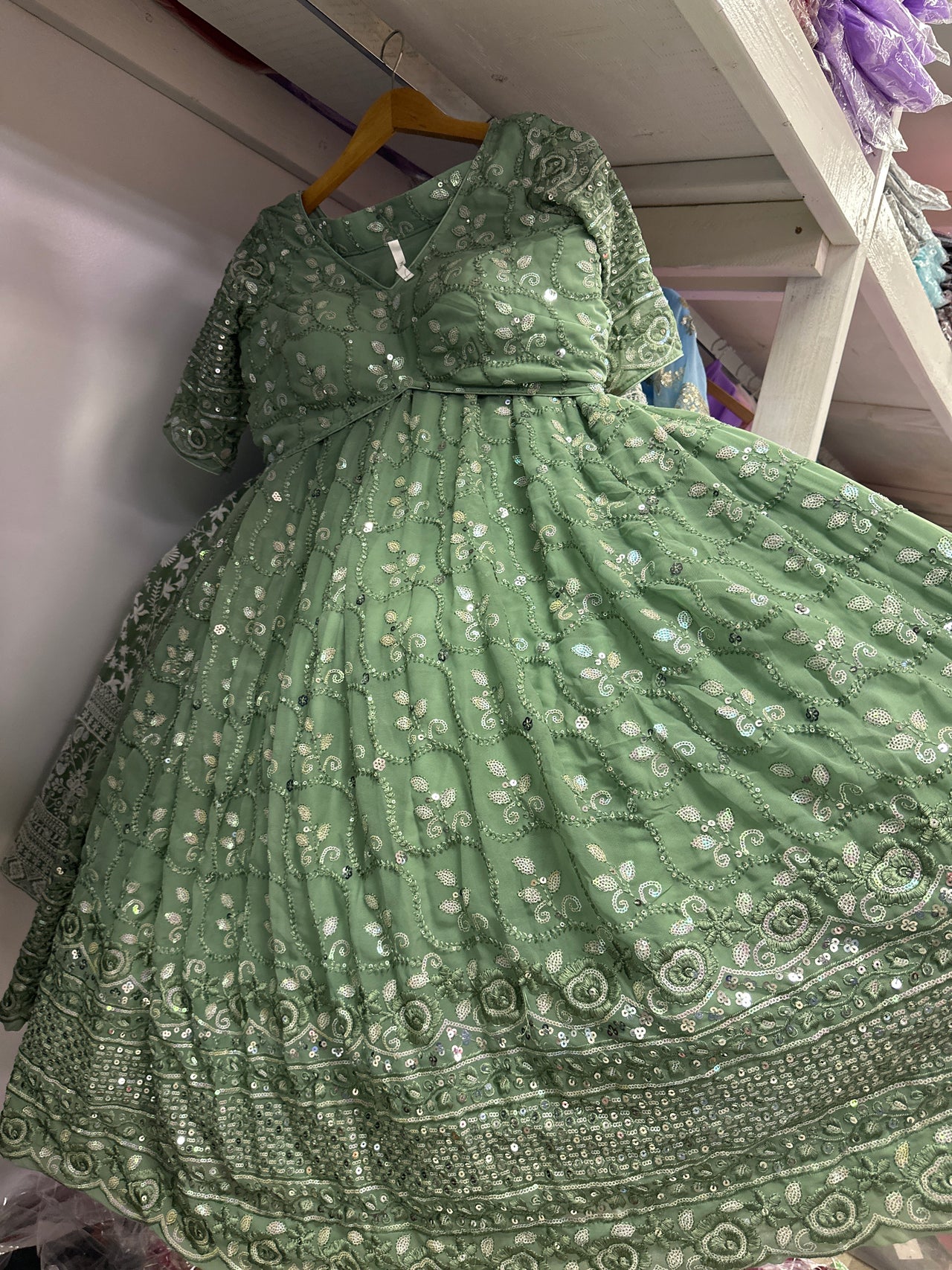 SAGE GREEN GEORGETTE LEHENGA CHOLI SET
