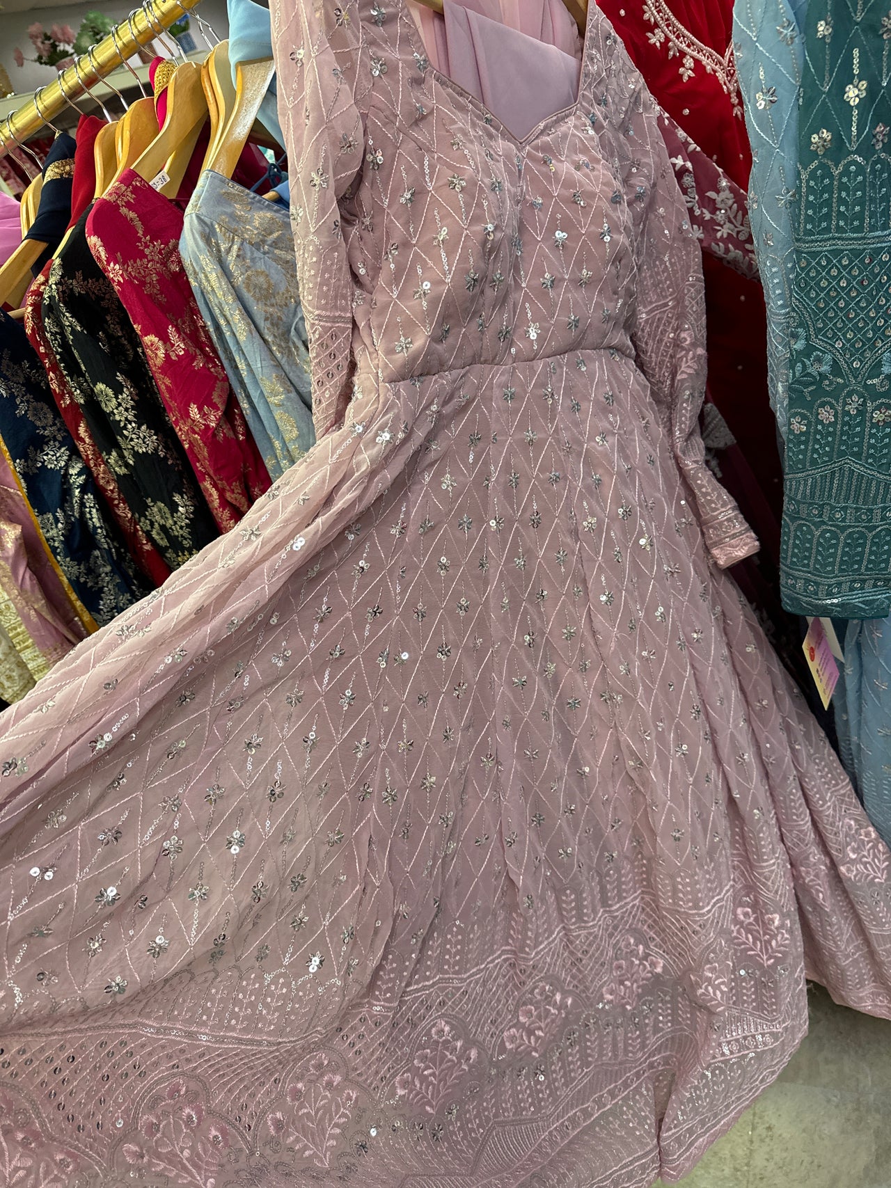 DUSTY PINK SEQUENCE ANARKALI KURTA SET