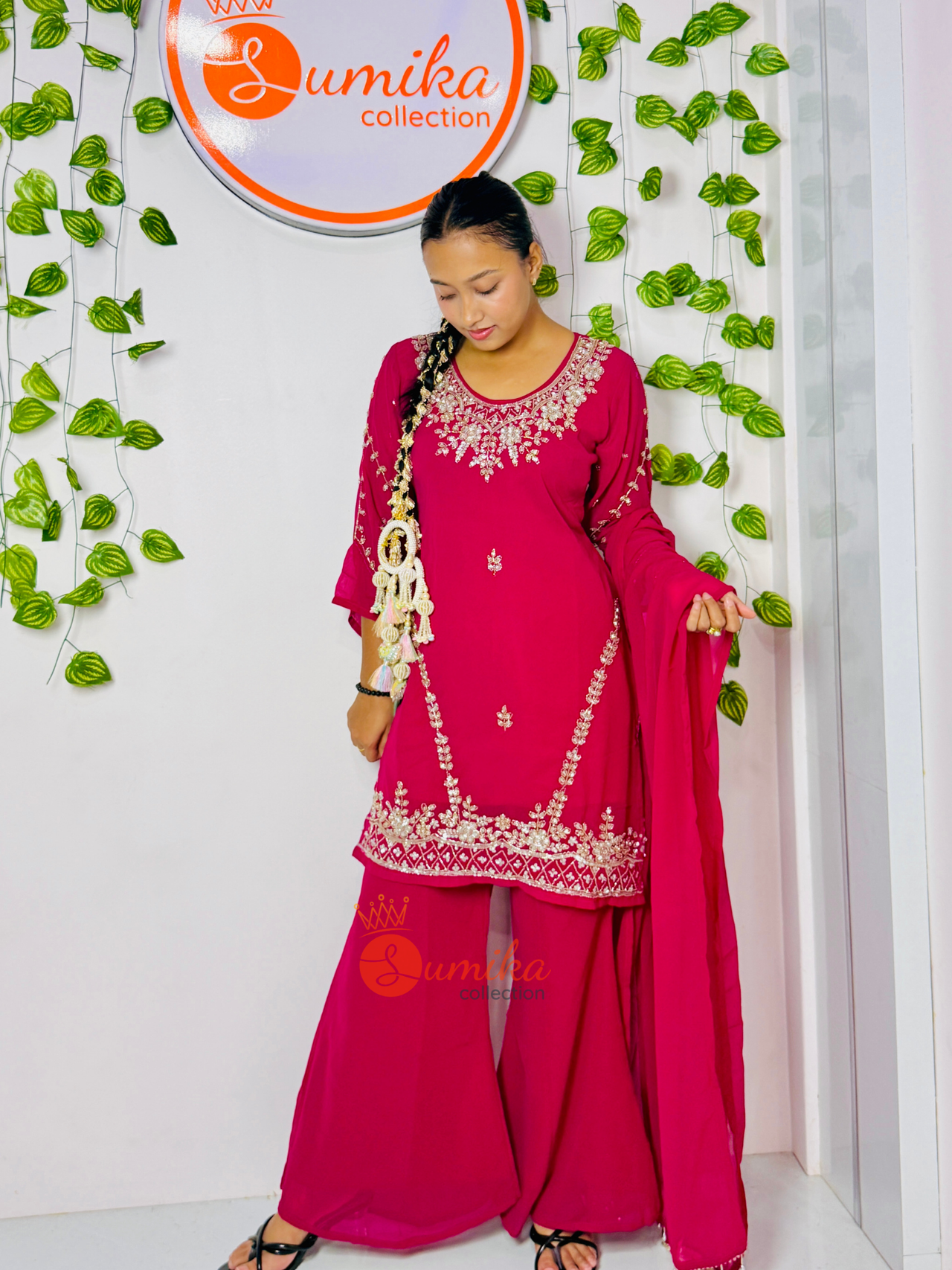 Hot Pink Embroidered 90s Kurta Set