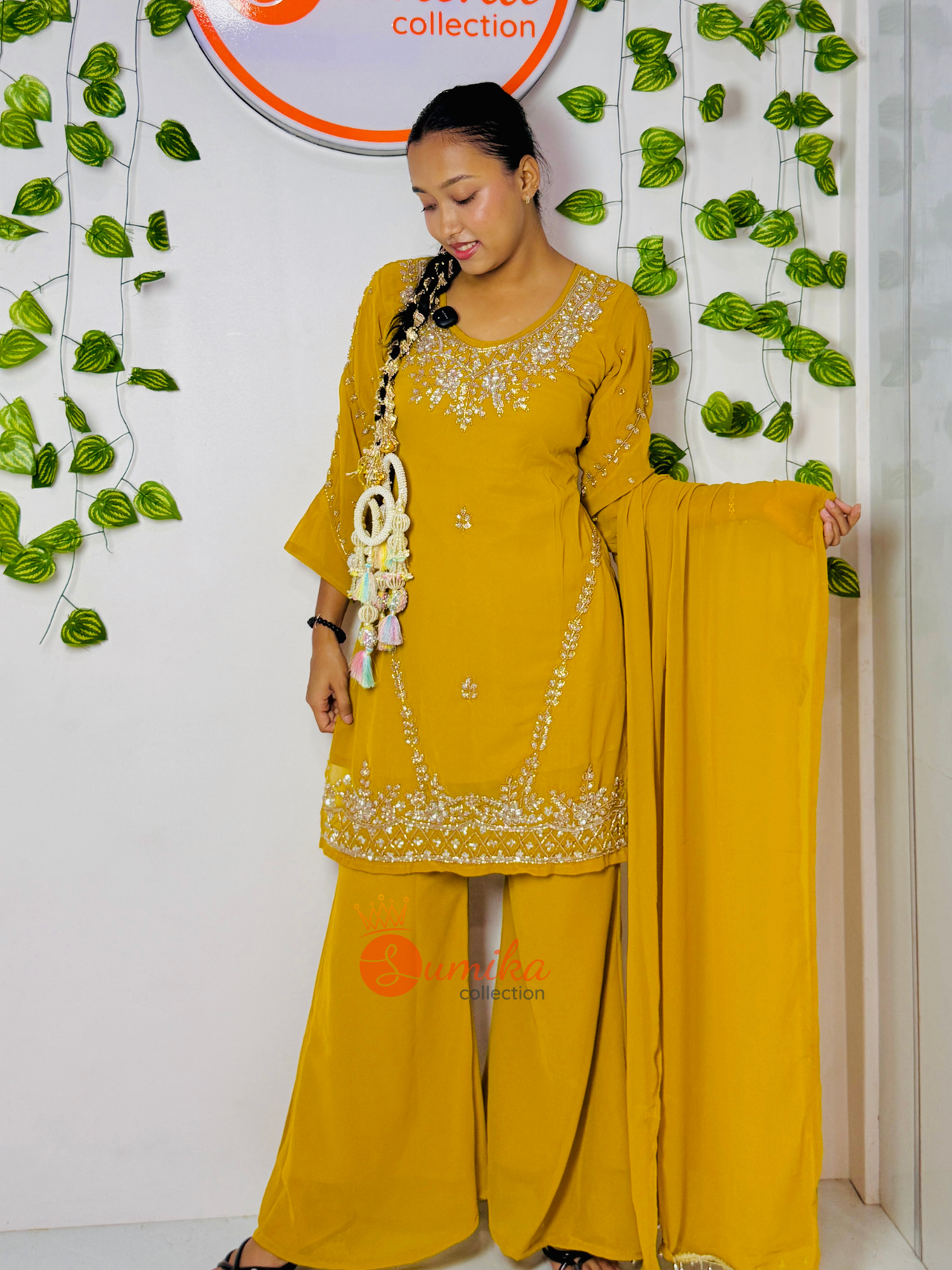 Mustard Yellow Embroidered 90s Kurta Set