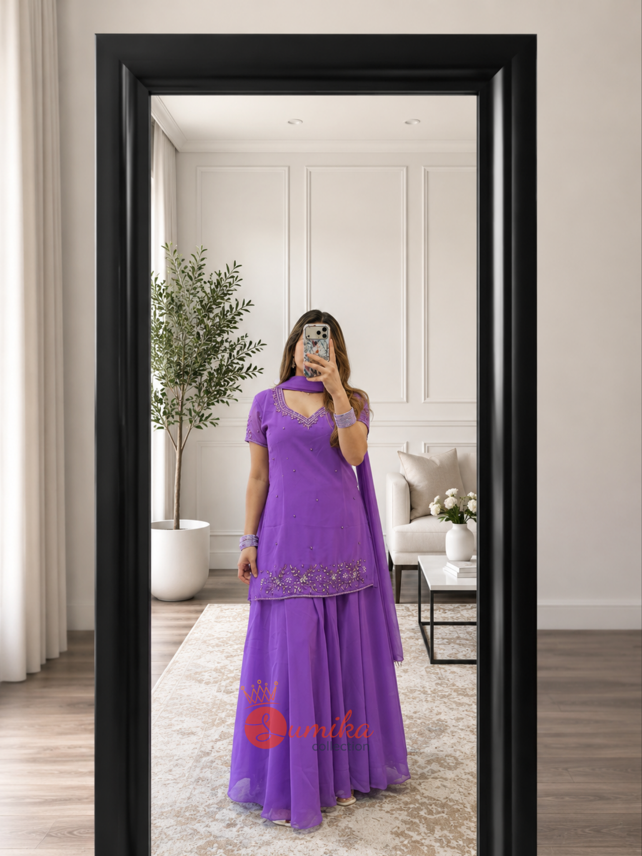 Purple Embroidered 90's Sharara Suit Set with Dupatta