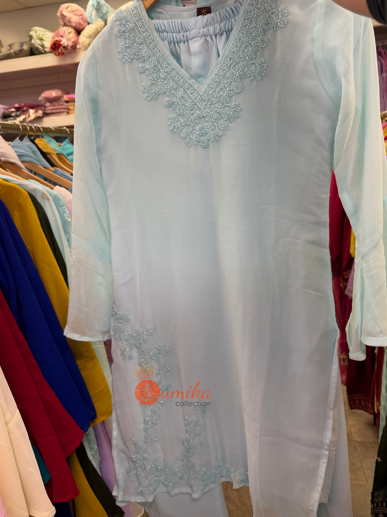 Sky Blue 90’s Inspired Embroidered Kurta Set
