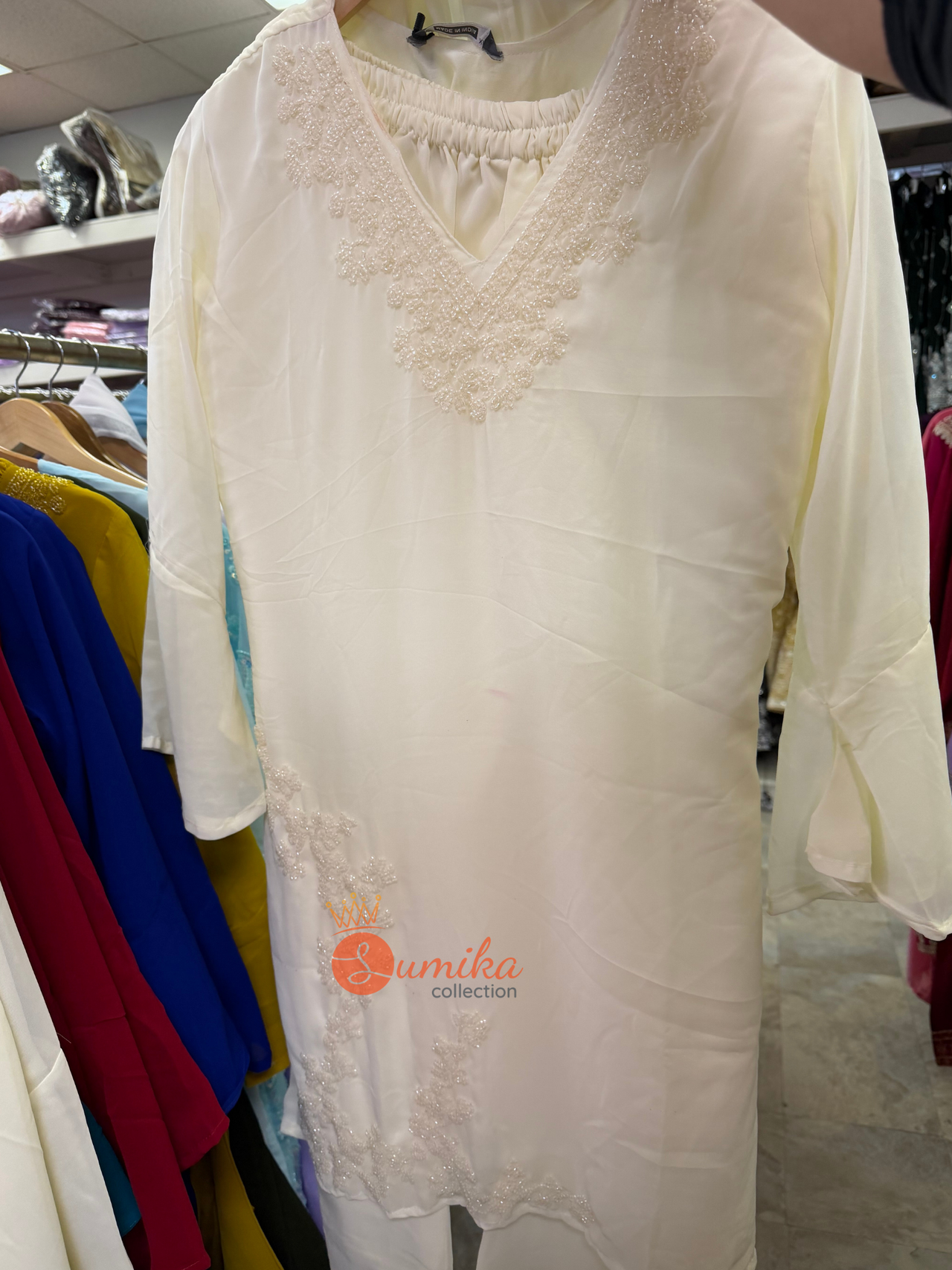 Cream 90’s Inspired Embroidered Kurta Set