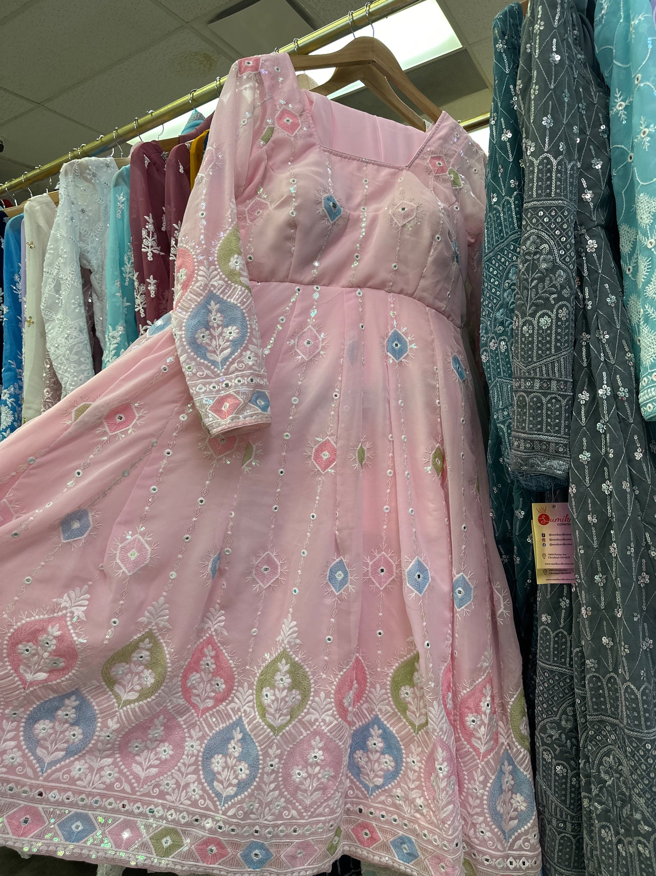 LIGHT PINK ANARKALI KURTA SET (MULTI COLOR)