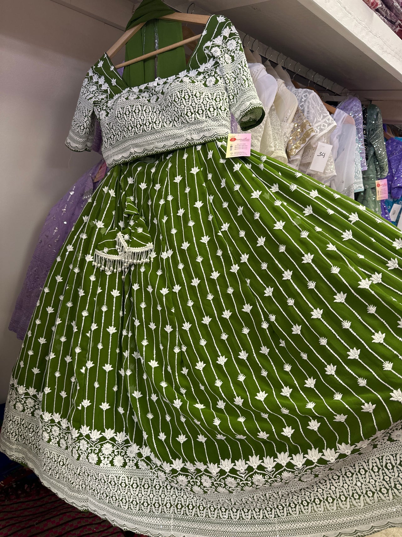 GEORGETTE GREEN LEHENGA CHOLI SET