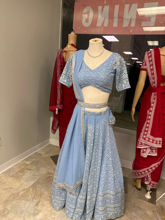 SKY BLUE GEORGETTE LEHENGA CHOLI SET