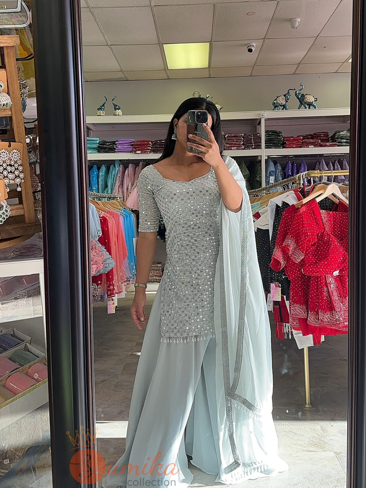 LIGHT GRAY THREE PIECE SHARARA KURTHI