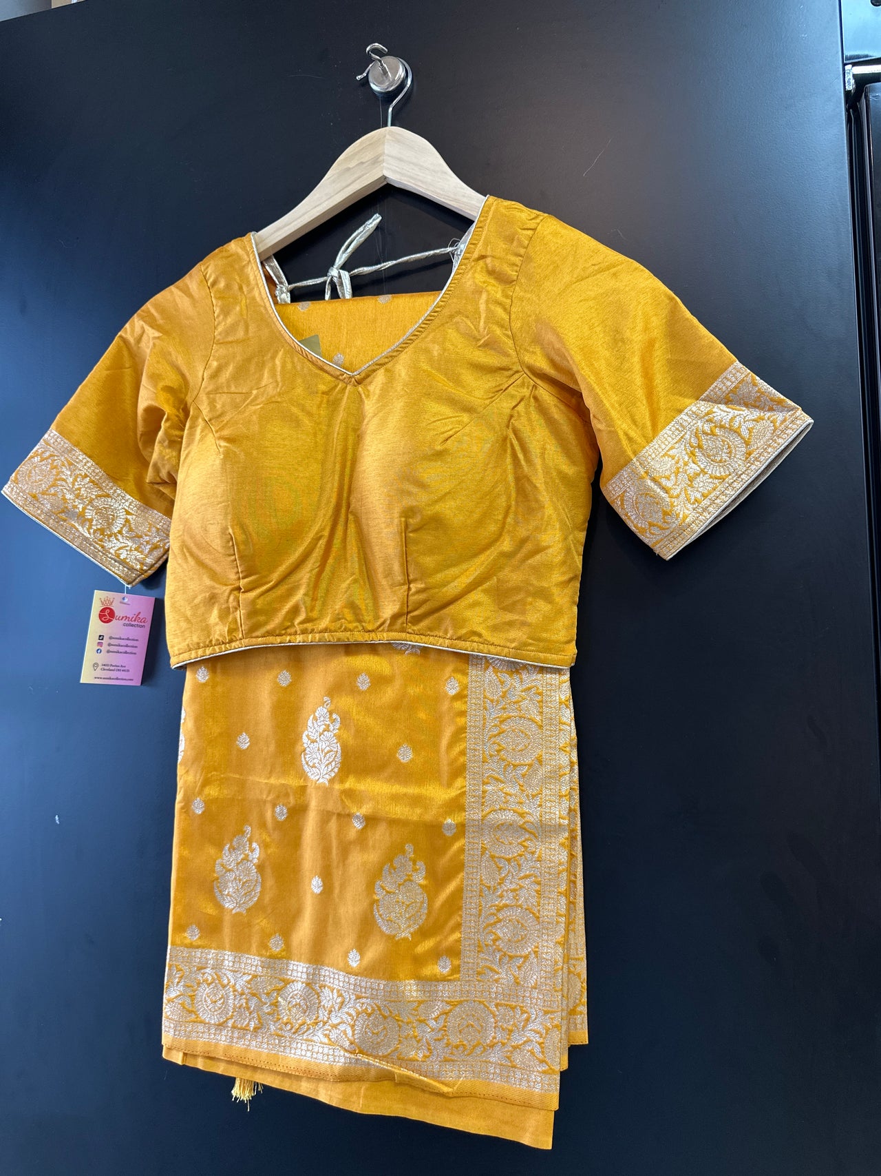 Mustard Yellow Fancy Dola Silk Saree - Ready to Wear Saree set