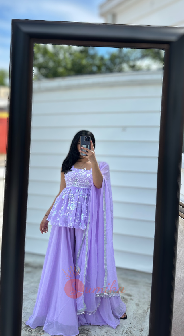 LAVENDER THREE PIECE SHARARA KURTHI