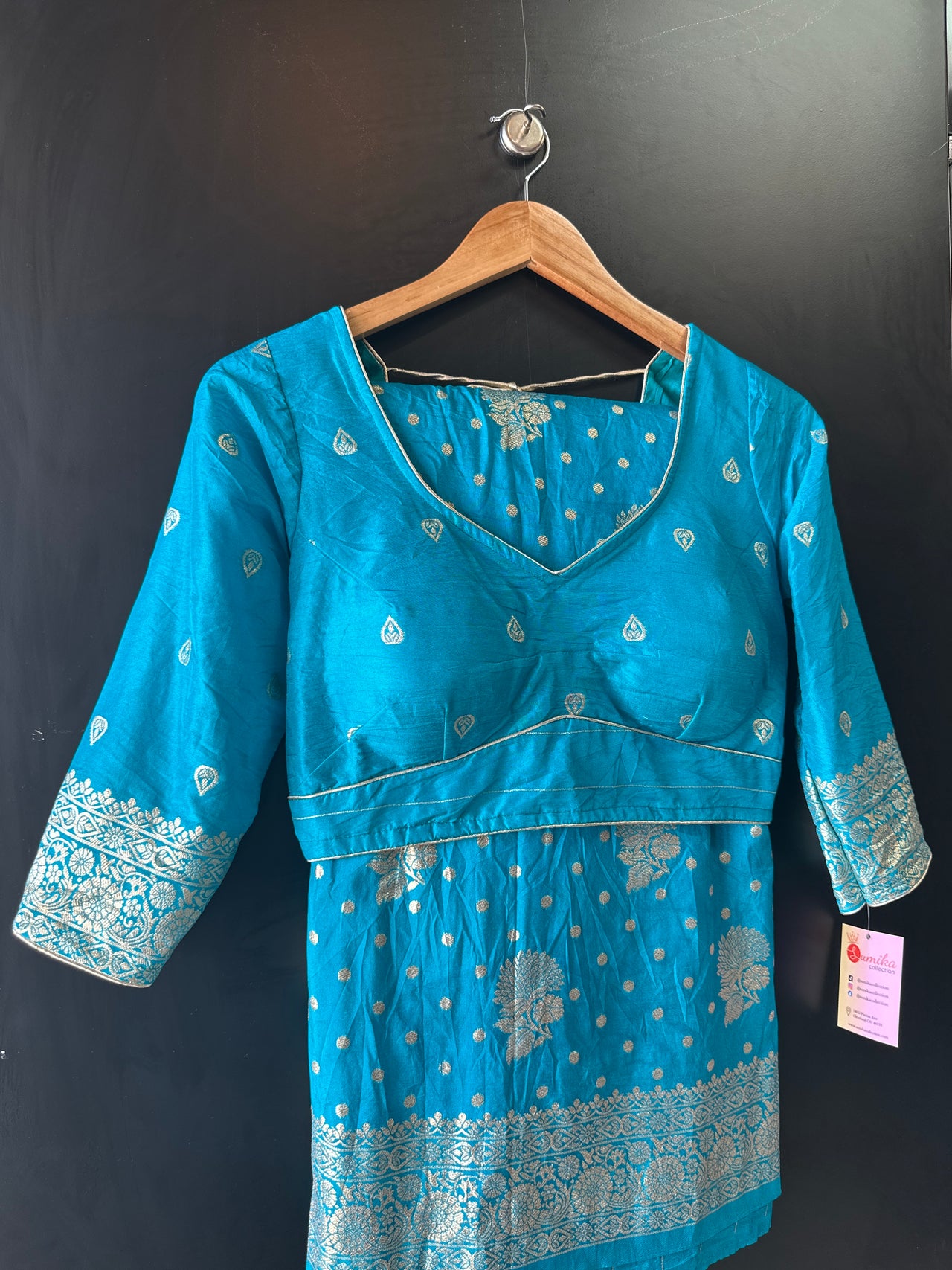 Dola Silk Saree - Teal Blue Ready to Wear Saree Set