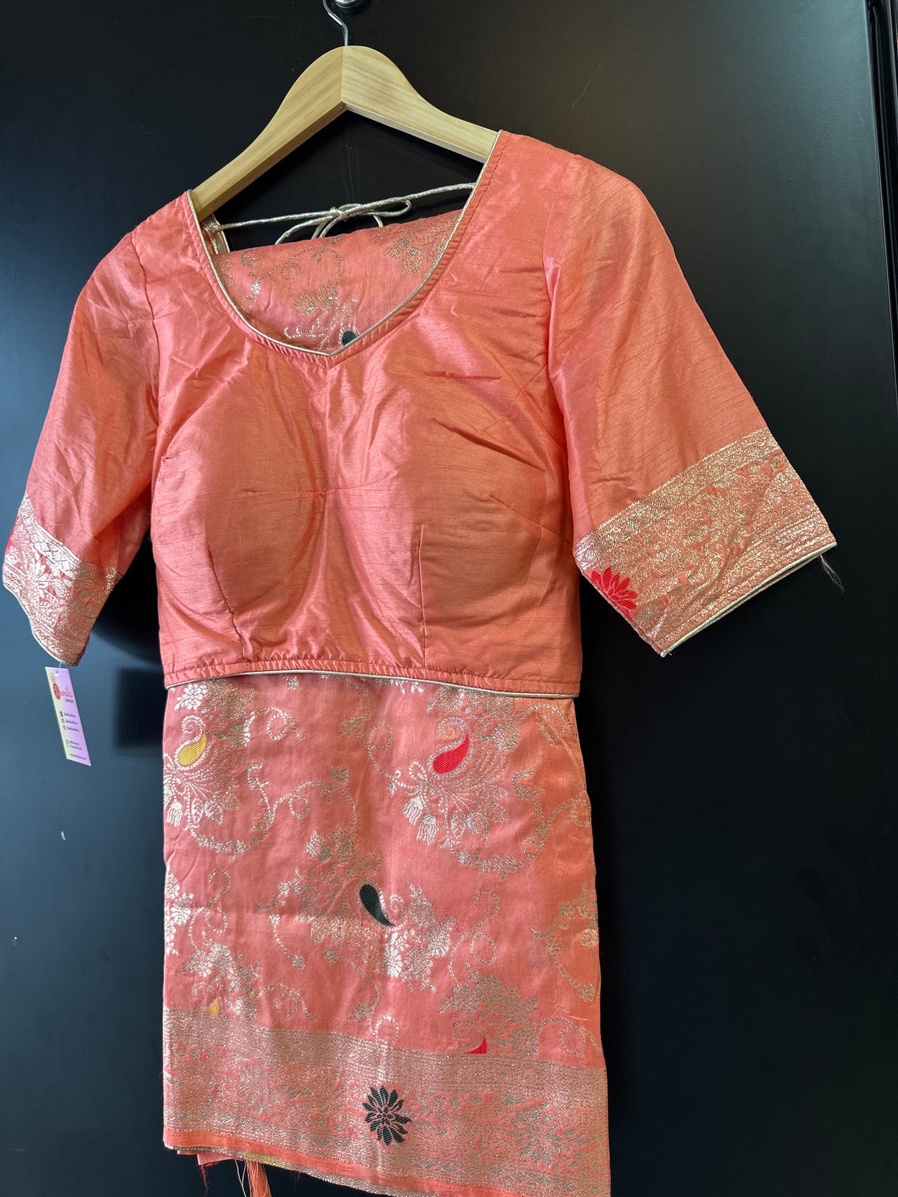 Peach Fancy Dola Silk Saree - Ready to Wear Saree set