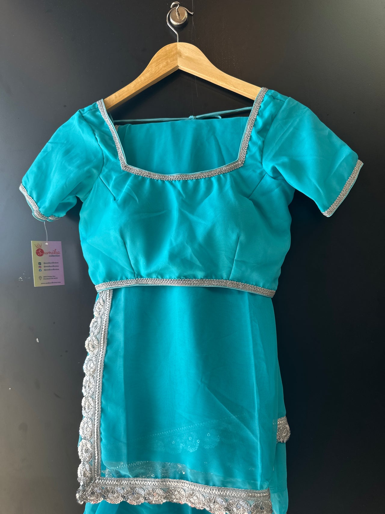 Teal Blue Georgette Saree Set - Ready to Wear