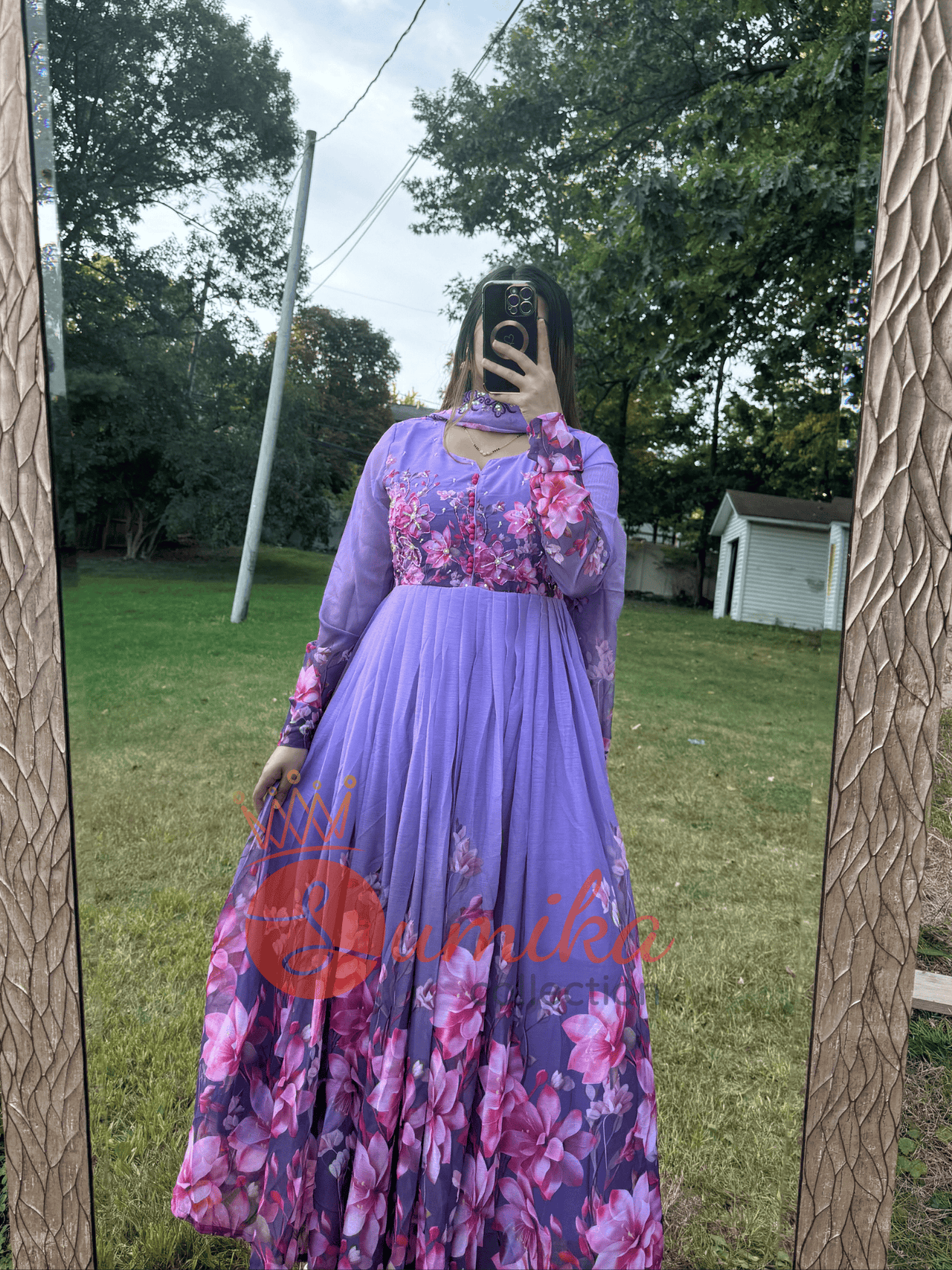 Lavender Chiffon Anarkali Set with Floral Detailing