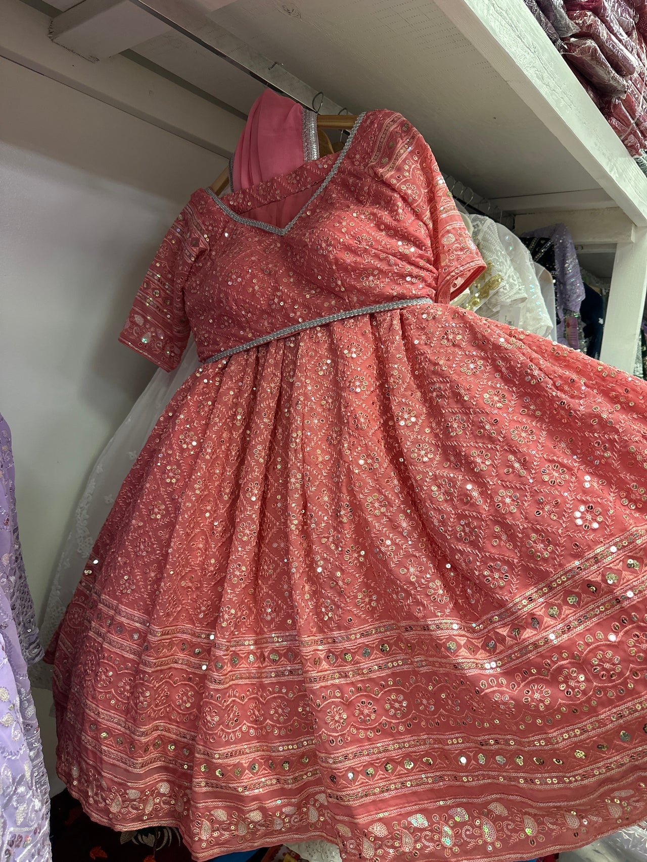WATERMELON PINK GEORGETTE LEHENGA CHOLI SET