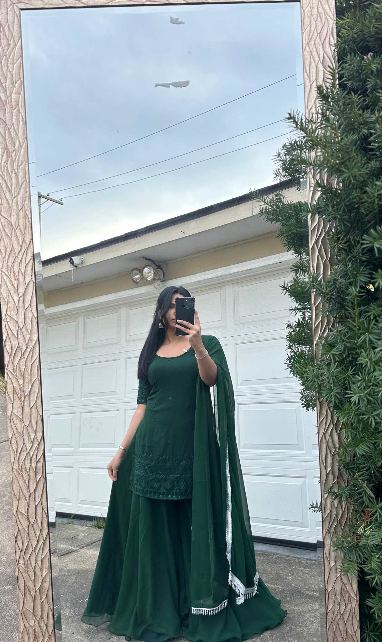 Drak Green Embroidered Sharara Set