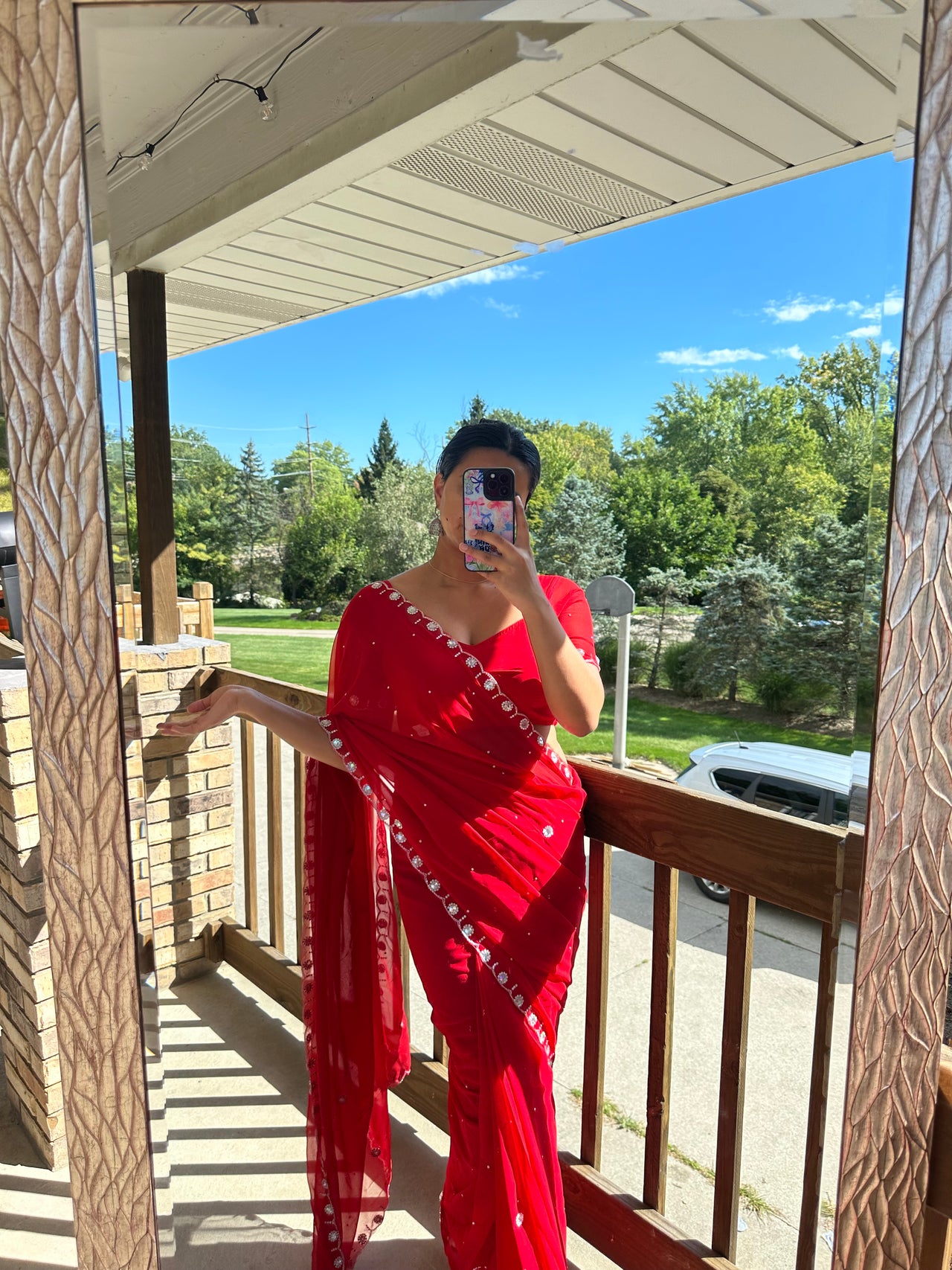 Boutique Red Ready to wear Saree set