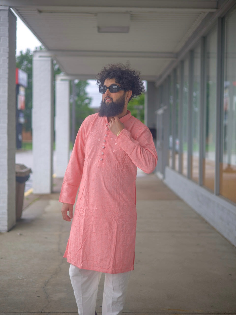 Premium Peach Pink Chikankari Kurta Set