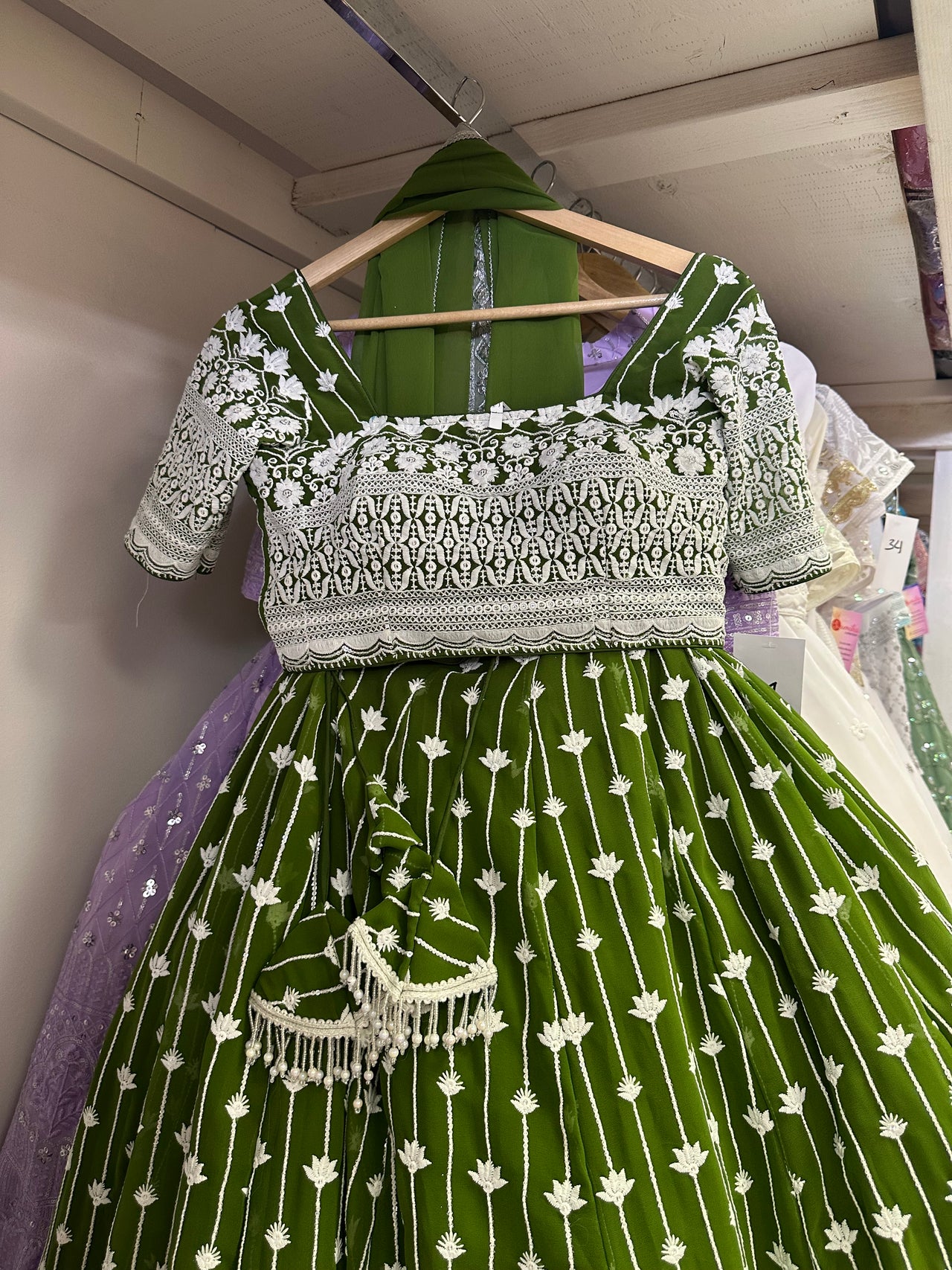 GEORGETTE GREEN LEHENGA CHOLI SET