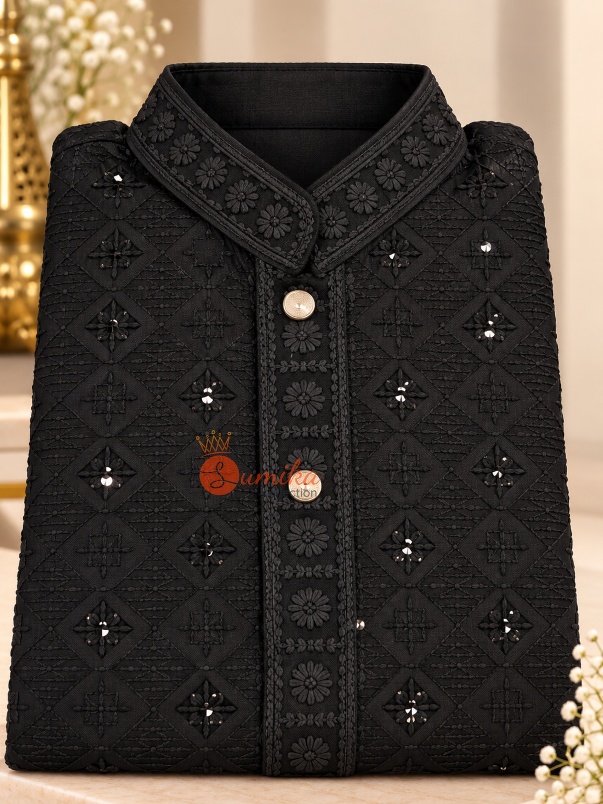 Black ChikanKari Kurti Set for boys