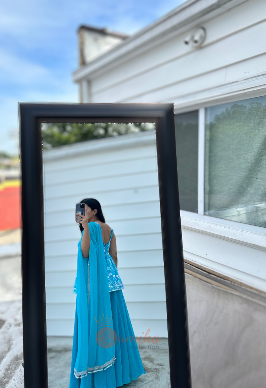 BLUE THREE PIECE SHARARA KURTHI SET