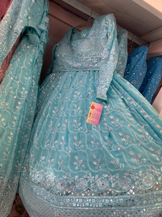 MINT BLUE GEORGETTE LEHENGA CHOLI SET